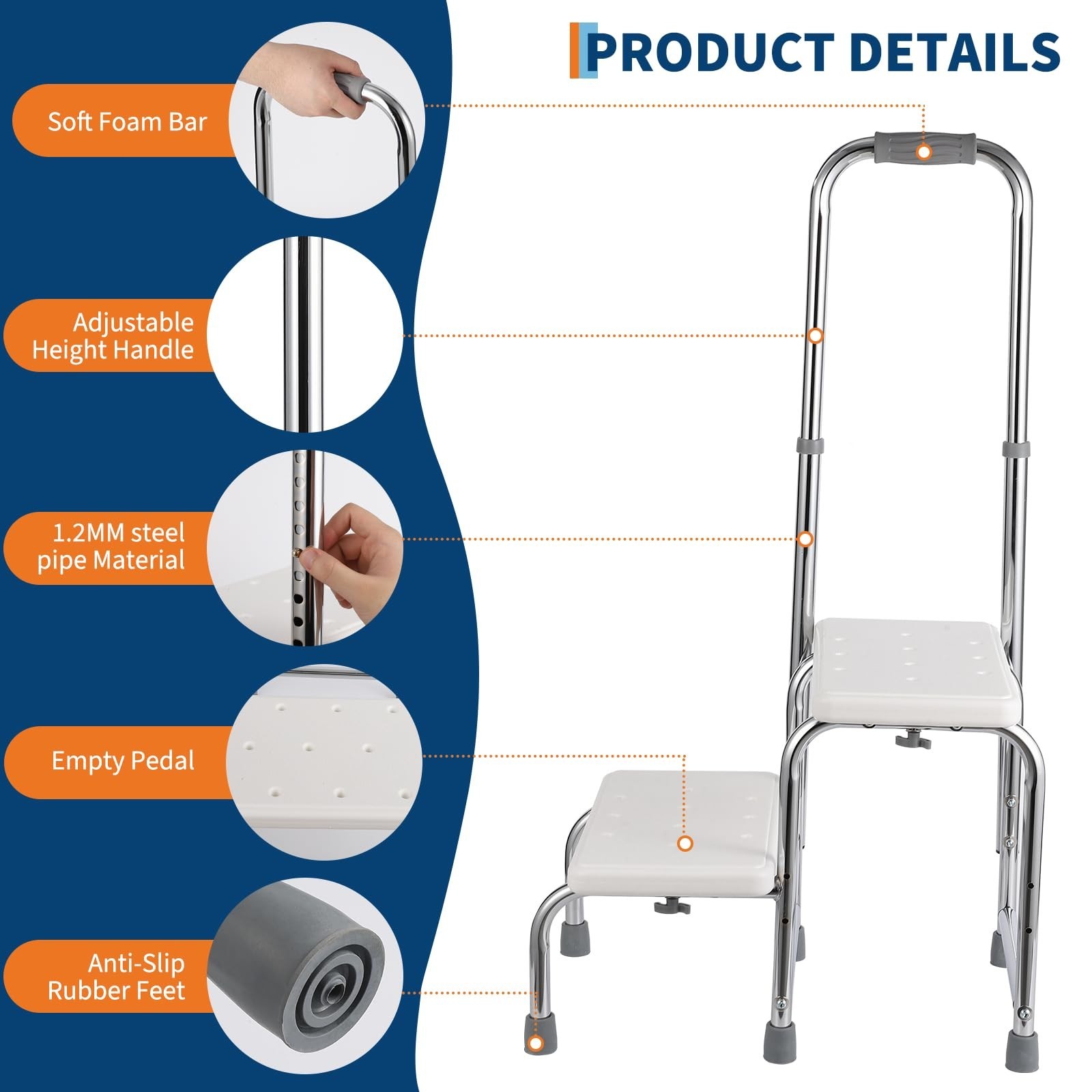 Step Stool with Handle and Non Skid Rubber Platform for Seniors 450lbs