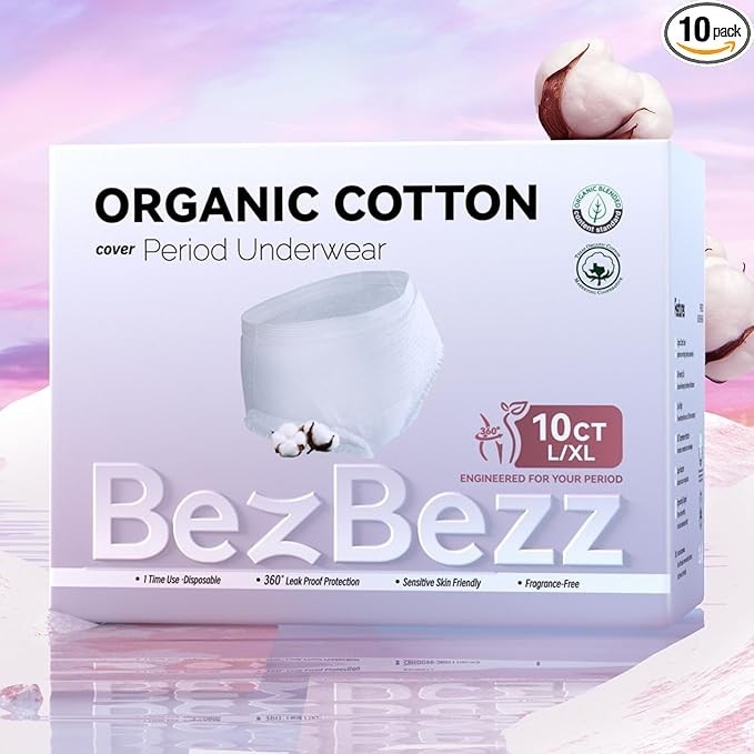 10 Count Organic Cotton Disposable Period Underwear for Women, Size L/XL