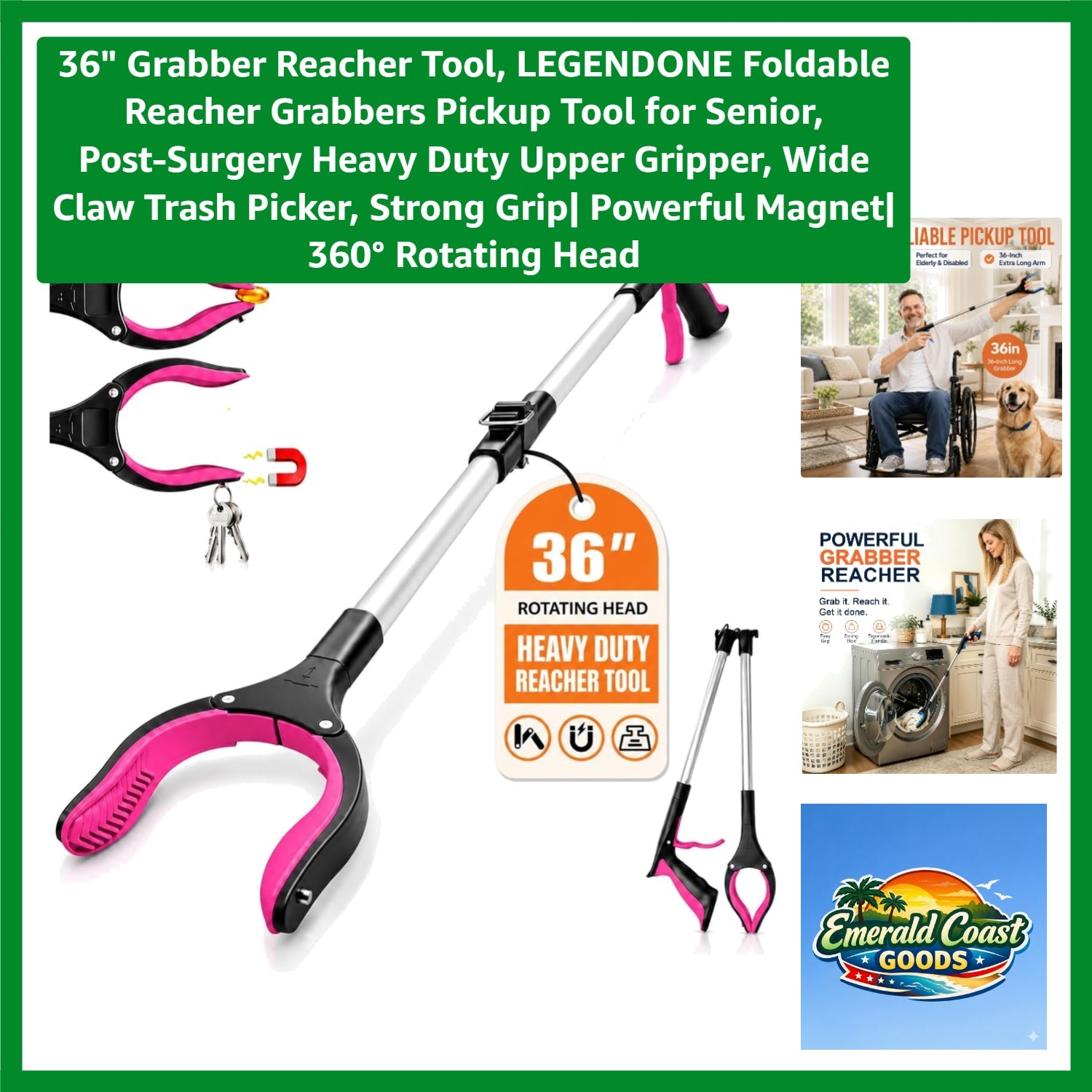 36″ Grabber Reacher Tool, Foldable Reacher Grabbers Pickup Tool for Senior, P…