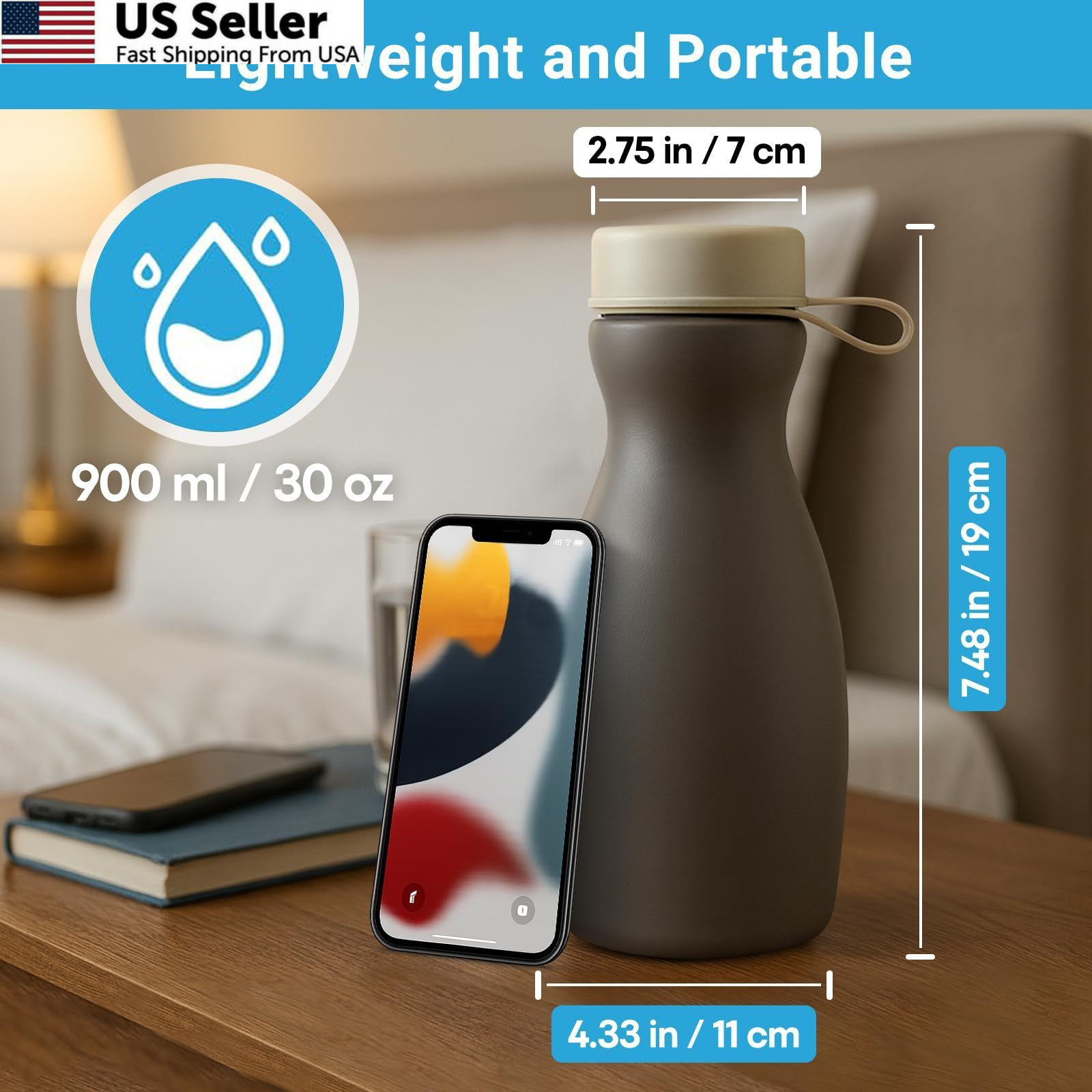 Urinals for Men Spill Proof Nighttime – Glow in Dark Urine Bottle – Gray