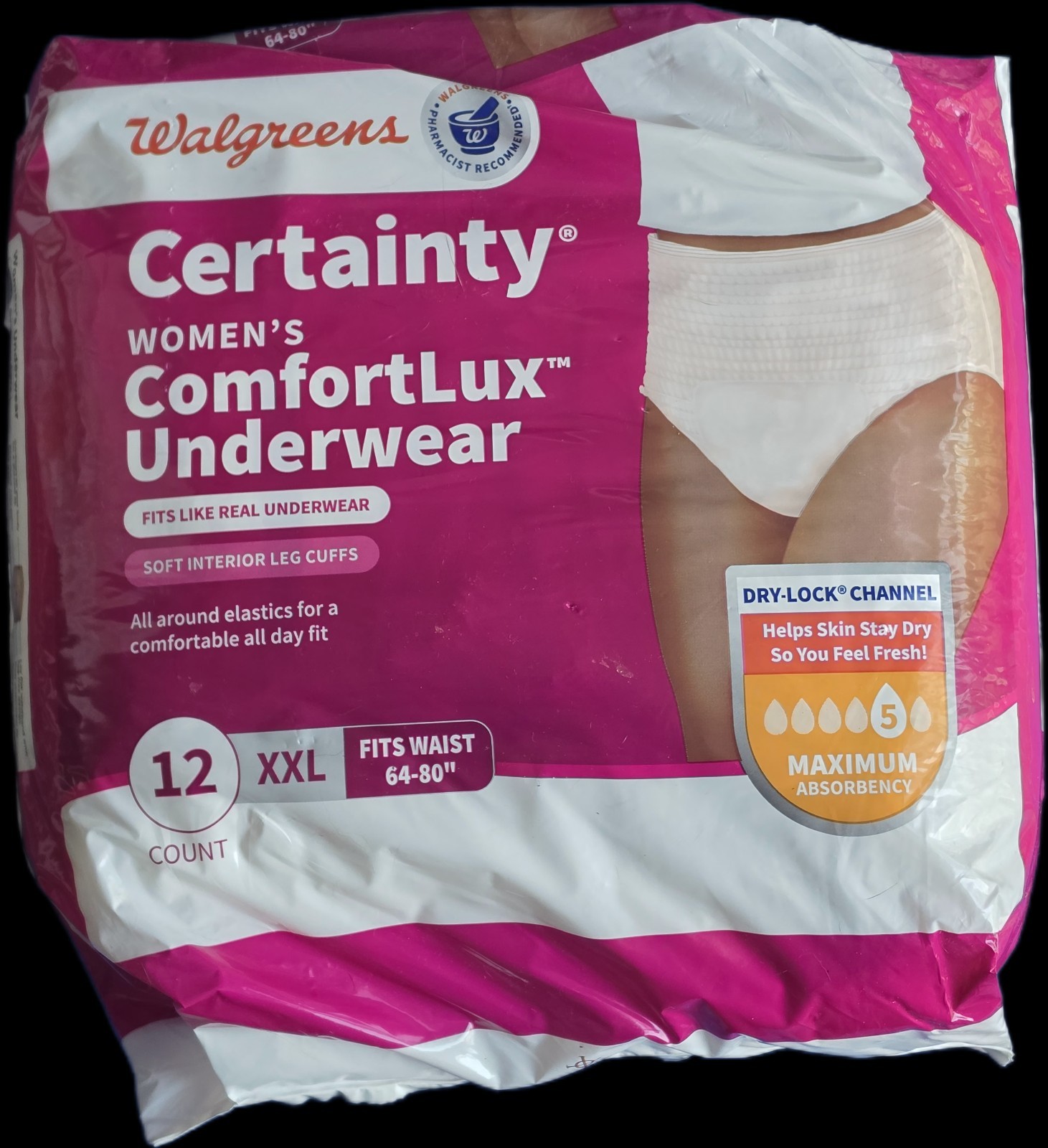 Walgreens * Certainty * Women’s ComfortLUX Underwear * XXL * 12ct MAX Absorbency