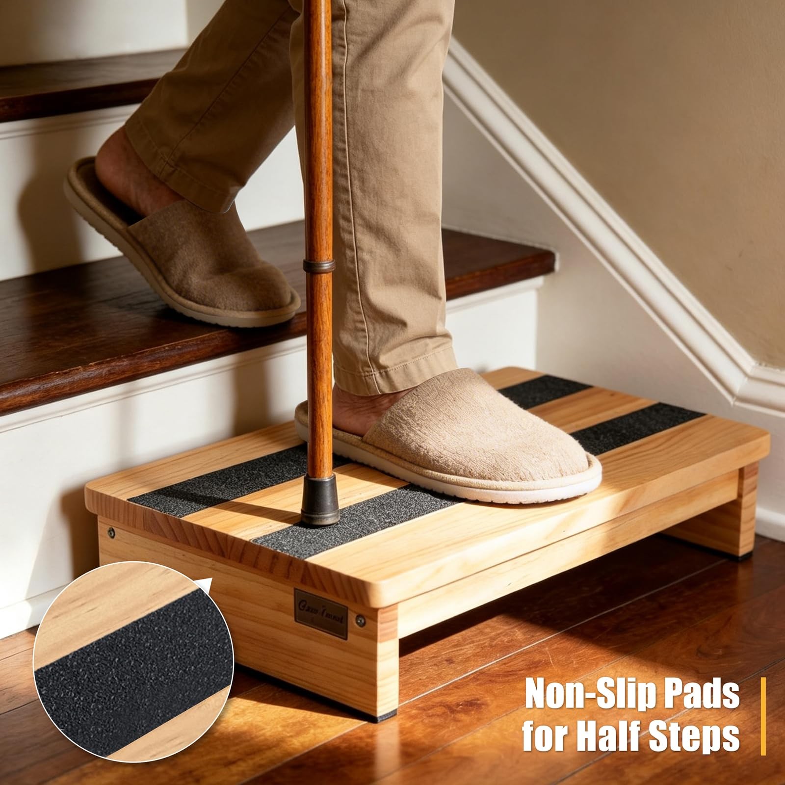 Wooden Step Stool 3.5″ Height 9.5″ Depth Non-Slip Rubber Feet – Safe Support