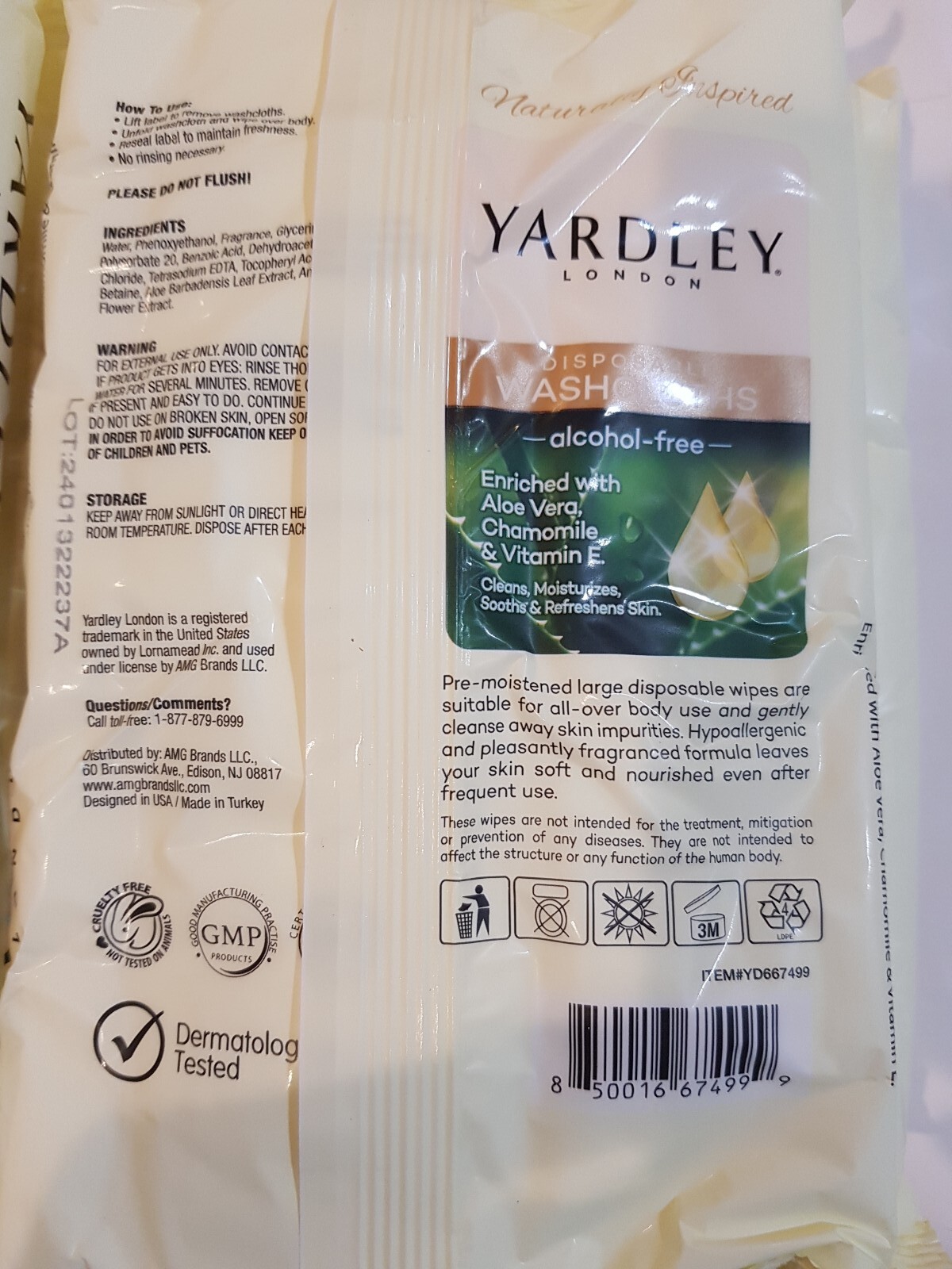 LOT OF 5 PACKS – Yardley of London Large Disposable Washcloth 18/Pk. 90 total.