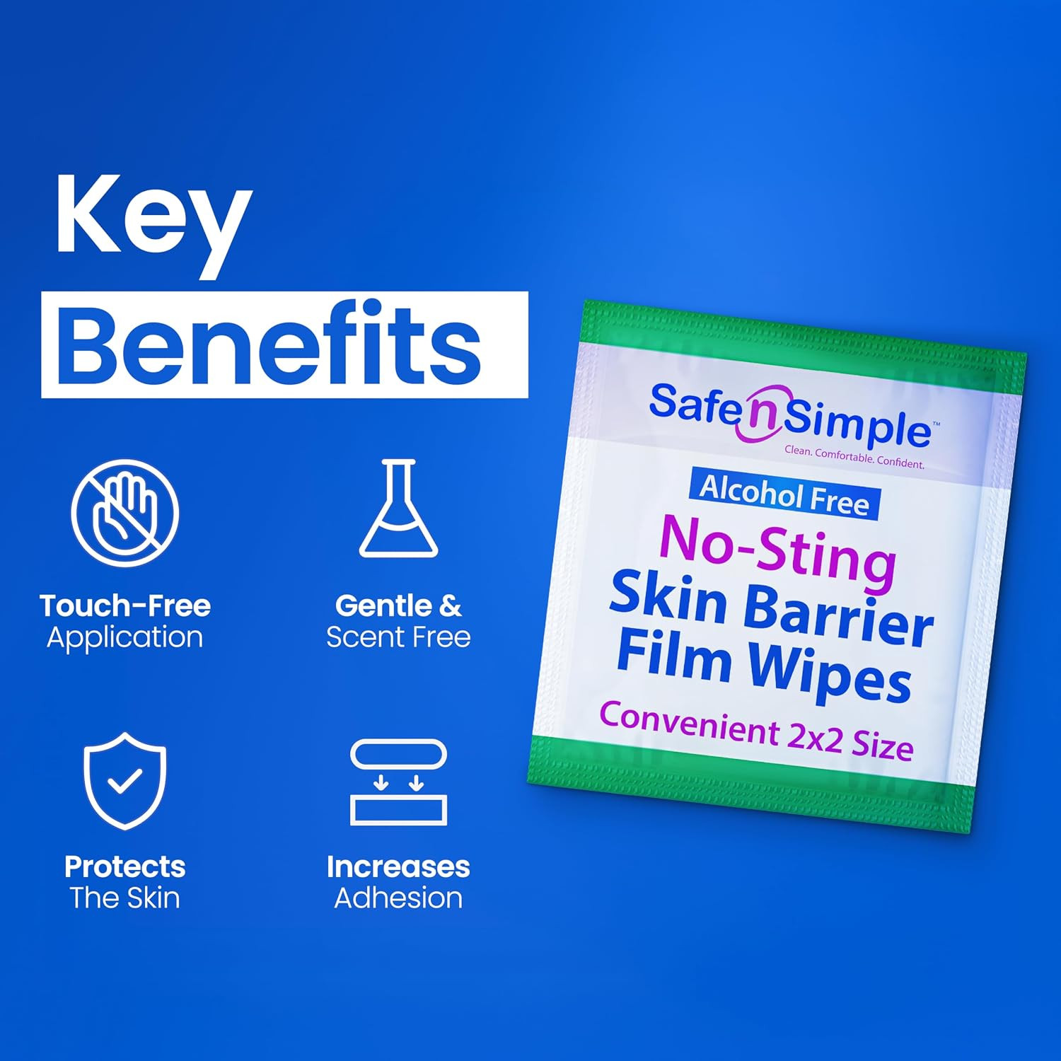 Safe n’ Simple Skin Barrier Wipes No-Sting – 2″ x 2″ – 100 Count – Alcohol-Free