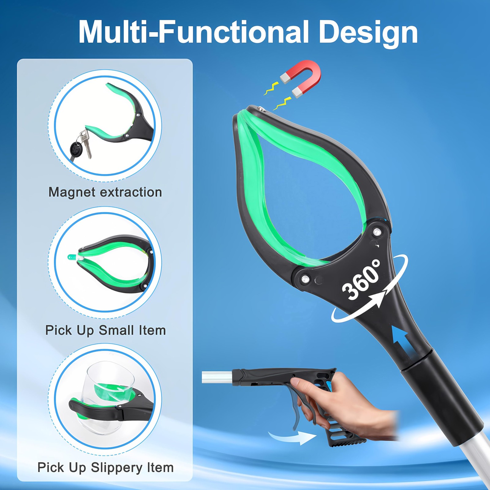 Grabber Reacher Tool – 32” Extra Long Foldable Gripper and Reaching Green