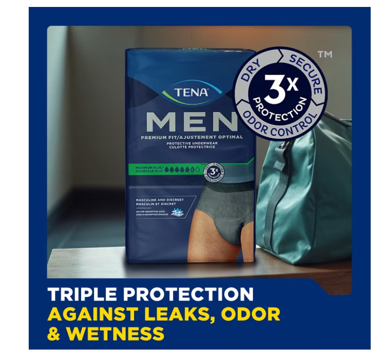 TENA Men Protective Underwear Maximum Plus L/XL 56 Ct 44-64 Incontinence