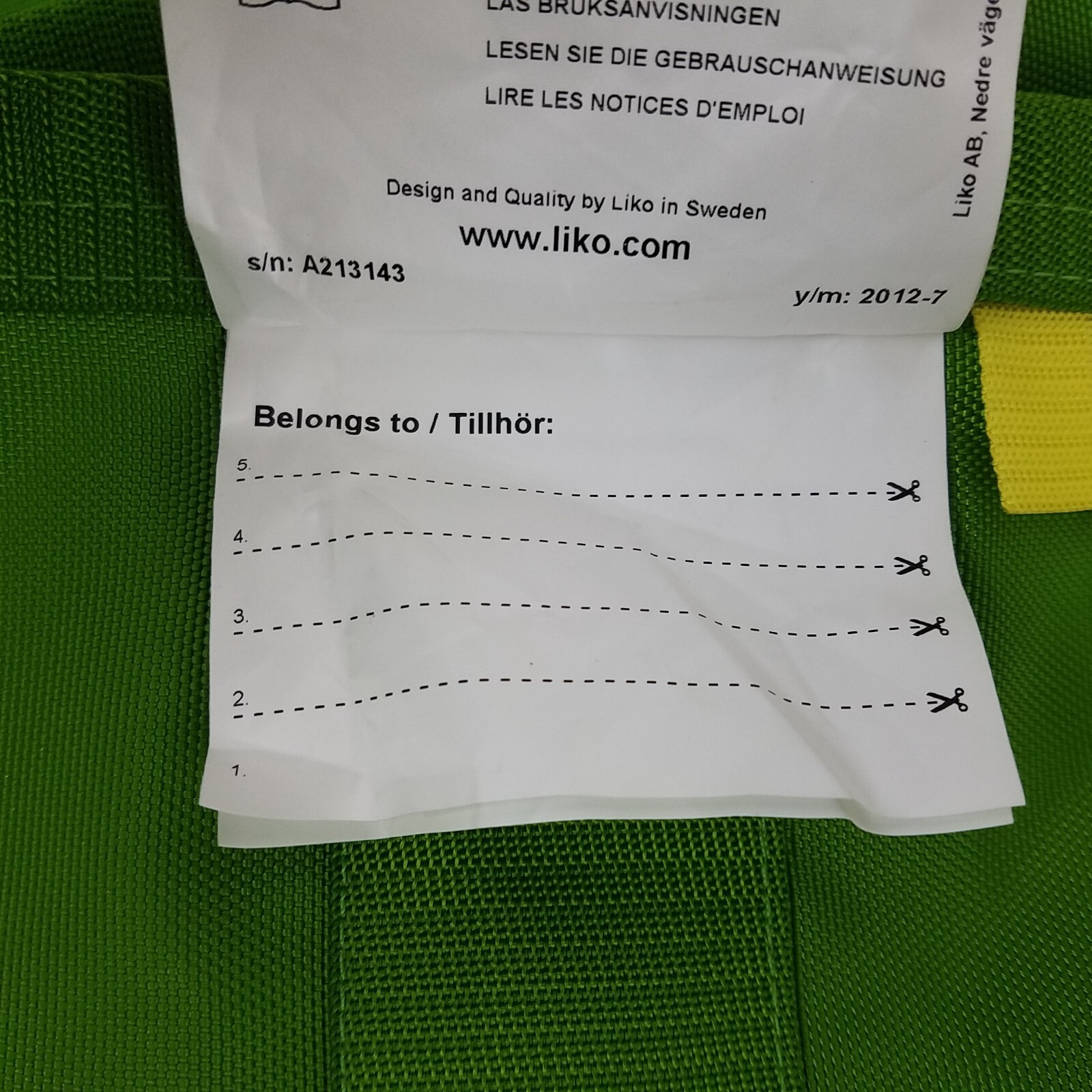 Liko UltraSling MEDICAL Model 6 No 3506115 Regular 1100 lbs Lift Sling