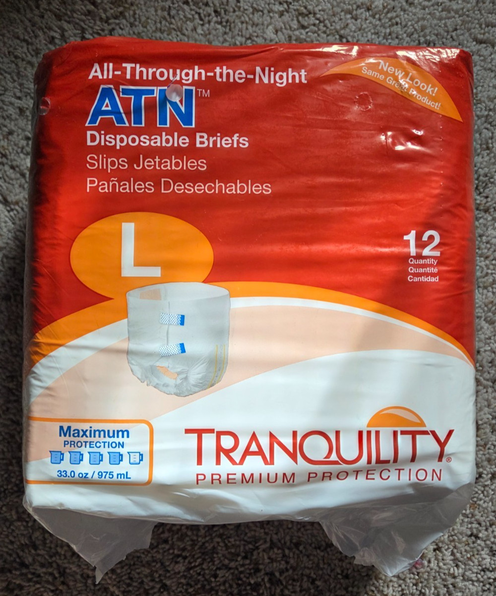 NEW! Tranquility Premium ATN Disposable Briefs W/Tabs, Overnight Large 12