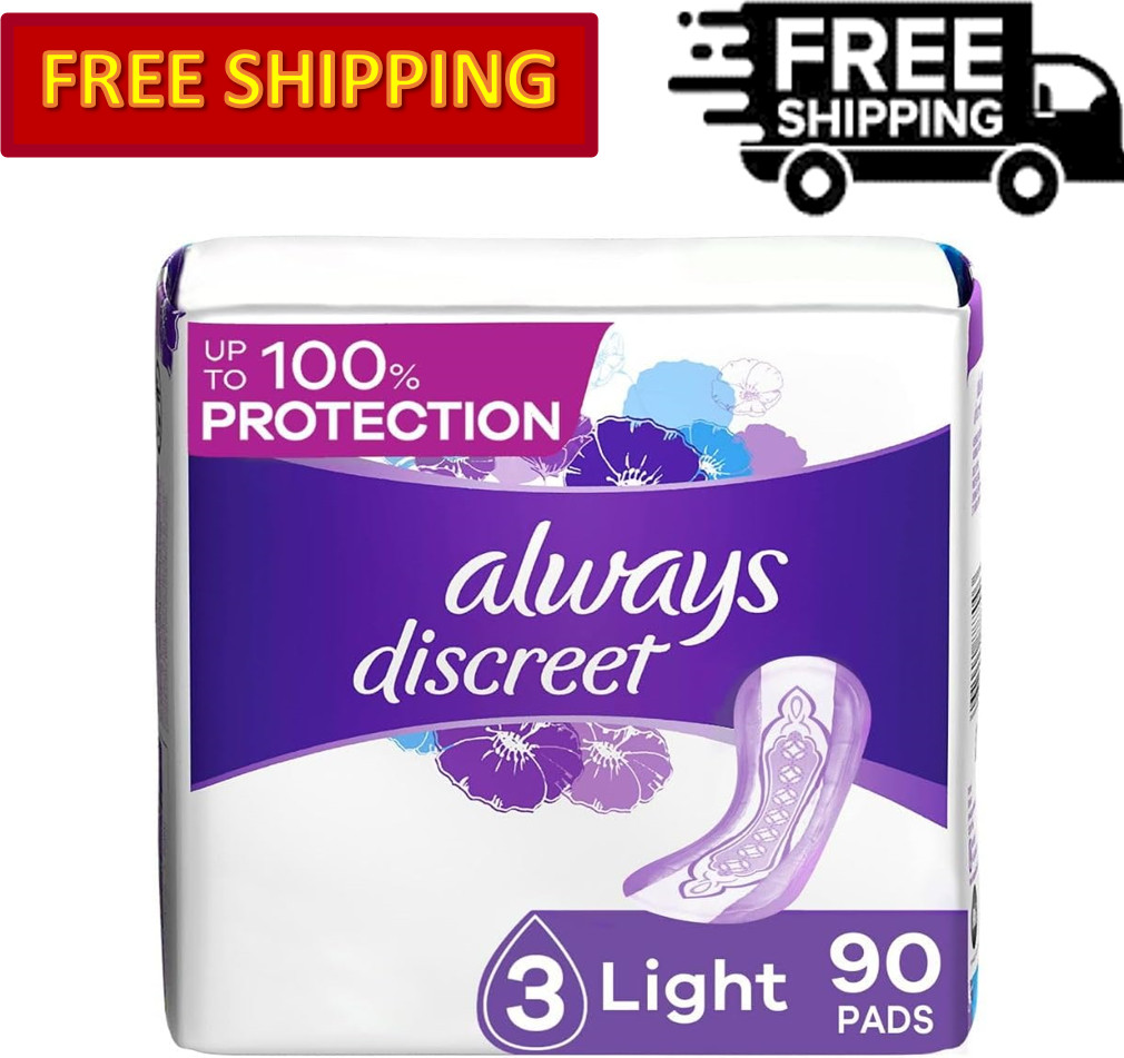 Always Discreet Adult Incontinence & Postpartum Pads Light Absorbency (3), 90 Ct