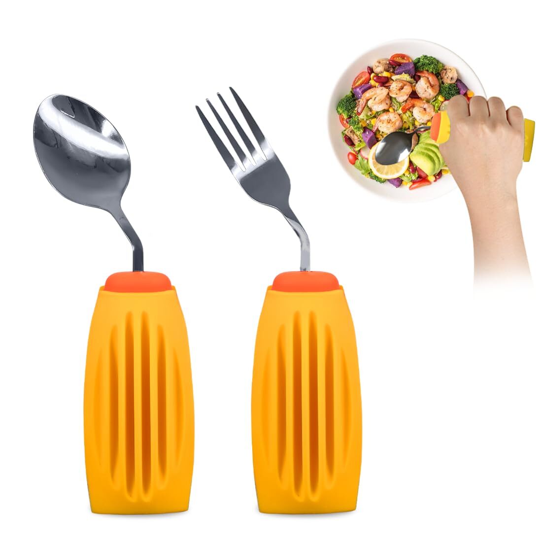 Thick Solid Weighted Adaptive Utensils Set Non-slip Handle Eating Spoon and F…