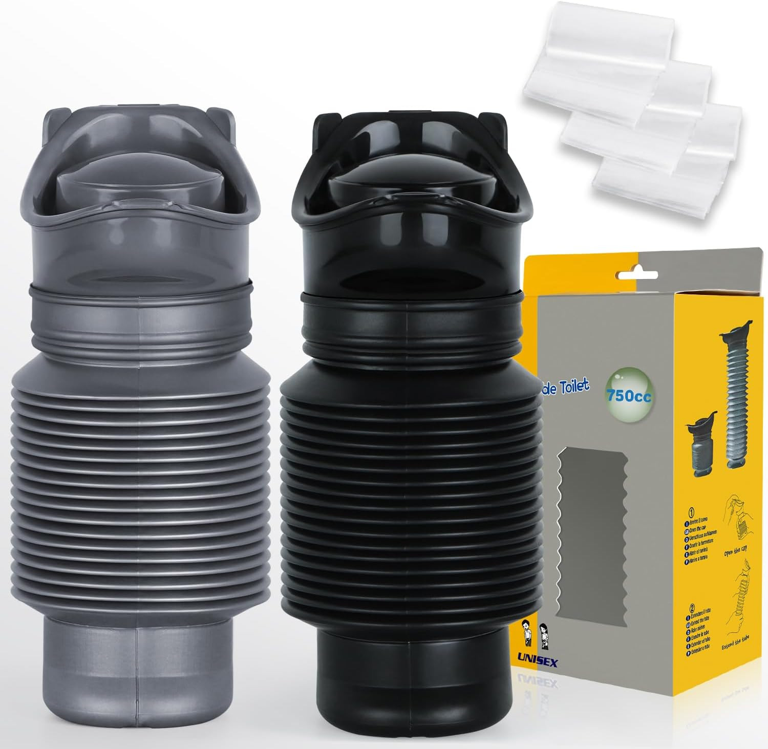 Pee Bottles for Men,Collapsible Urine Bottle with Disposable Replacement Bags,Ca