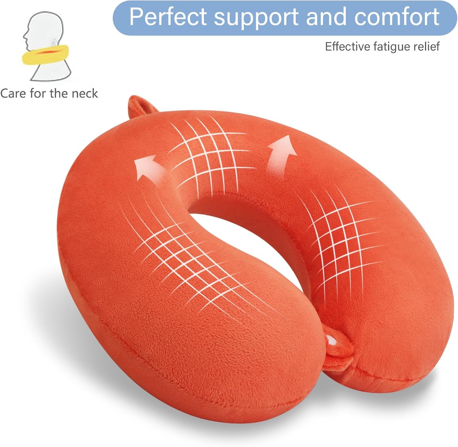 Orange Memory Foam Velvet Travel Neck Pillow for Airplane Car Onesize,