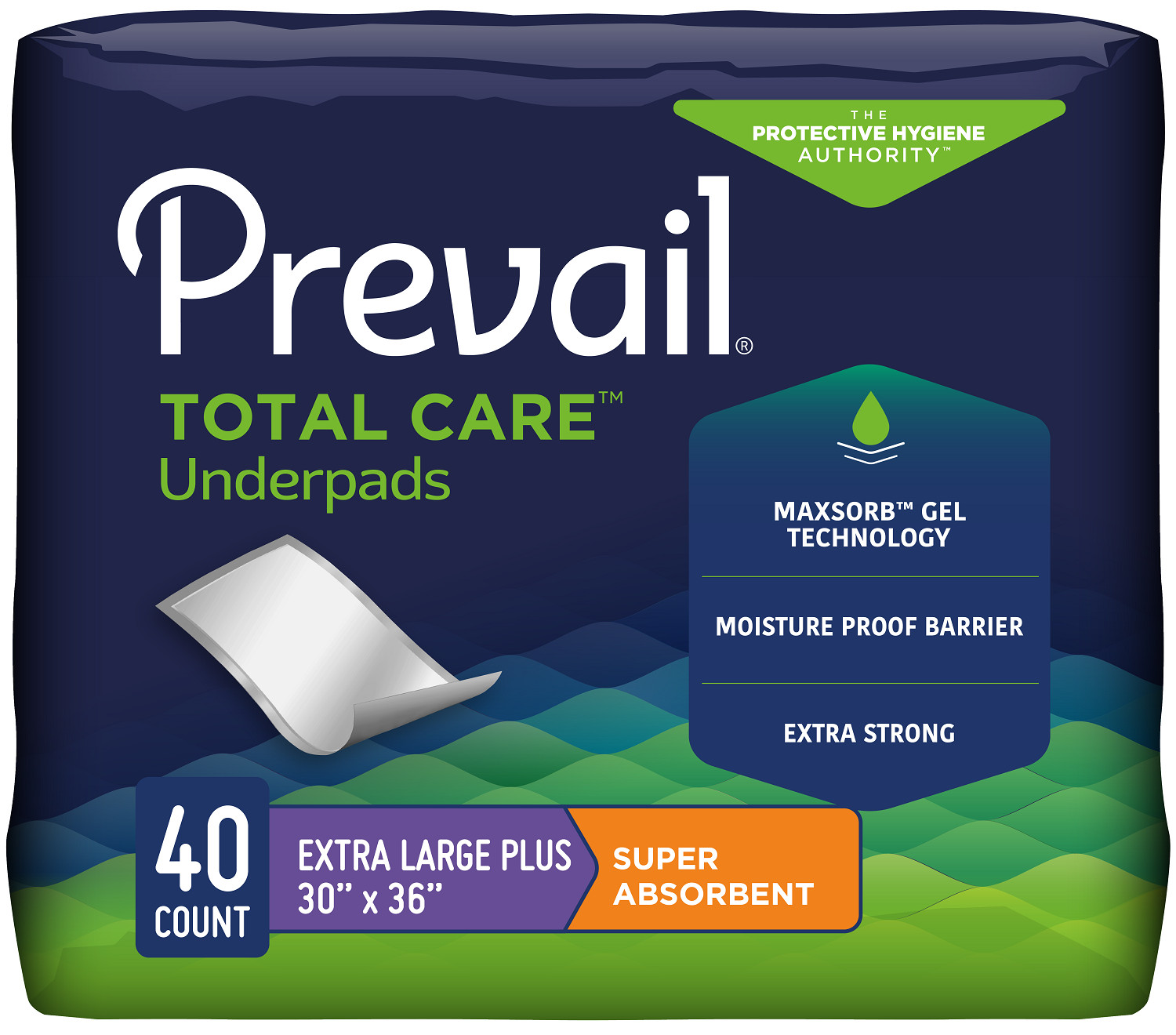 Prevail Total Care Disposable Underpads, X-Large, 30” x 36”, Peach, Case of 40