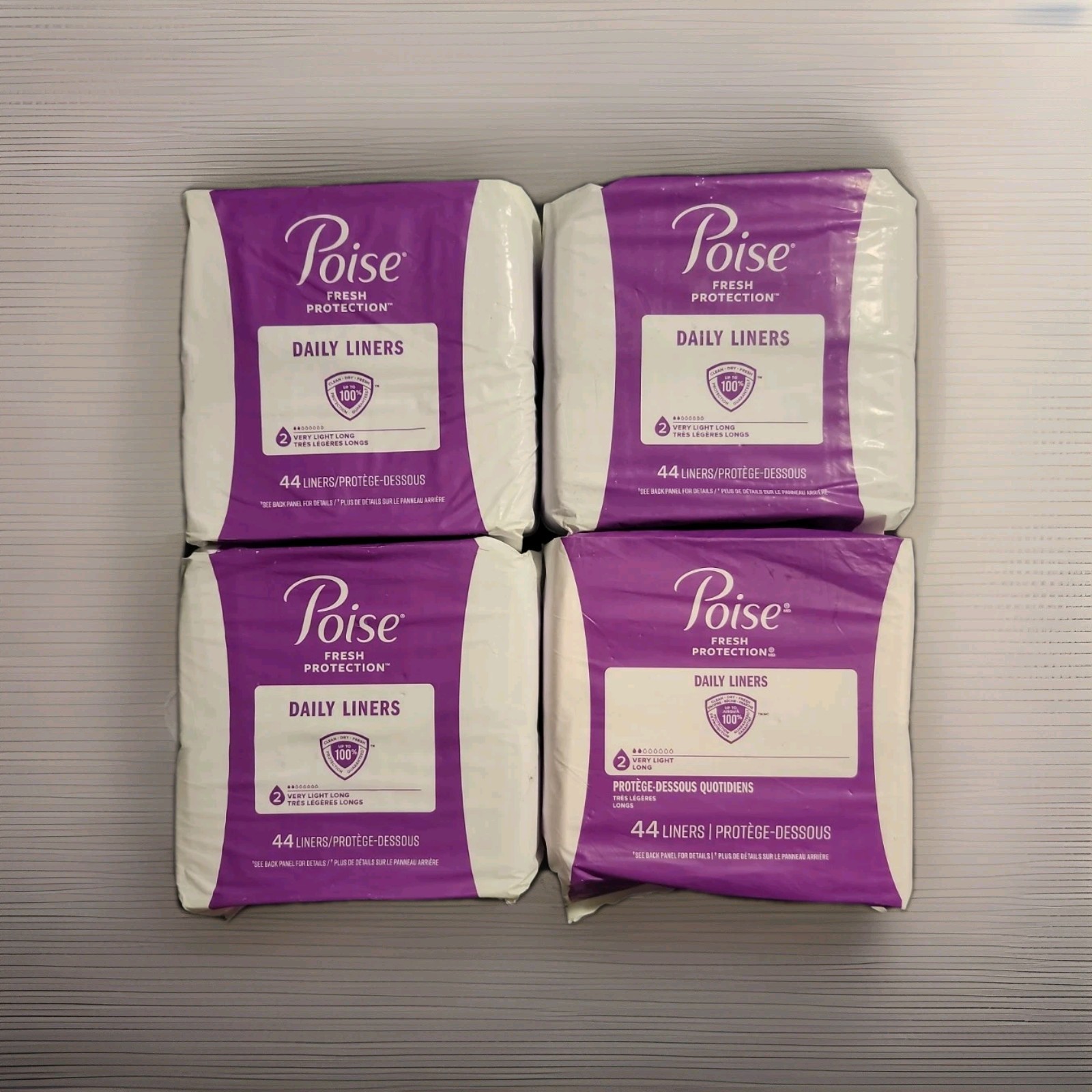 Lot of 4 Poise Daily Liners Long Length #2 Absorbancy Very Light, 176 Ct Total