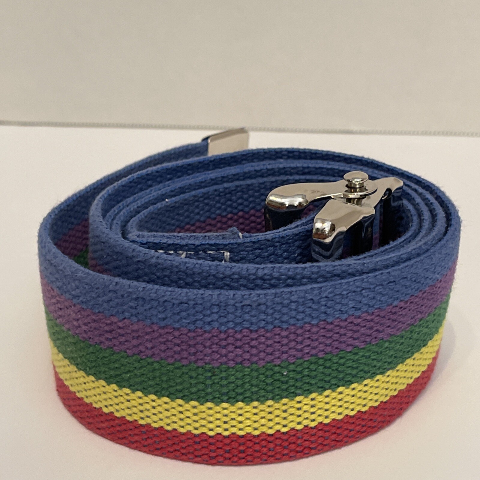 Posey Co Arcadia California USA Multi Colored Rainbow Striped Belt 52 3/8″