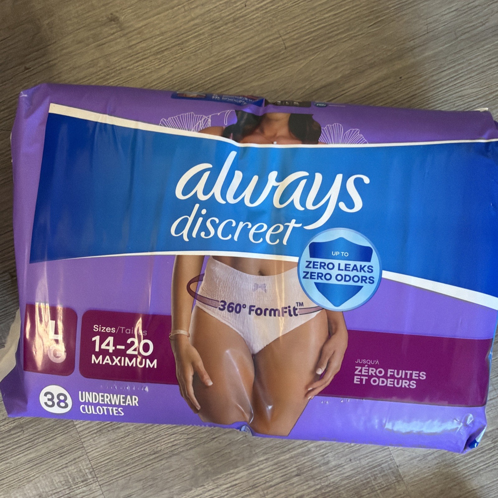 Always discreet Maximum Protection Underwear Size 14-20 Large/38 count