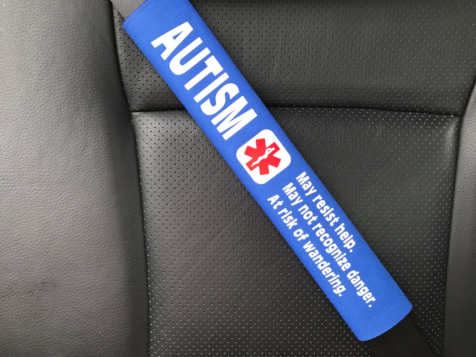 Autism Medical Alert Seat Belt Safety Cover Special Needs ICE