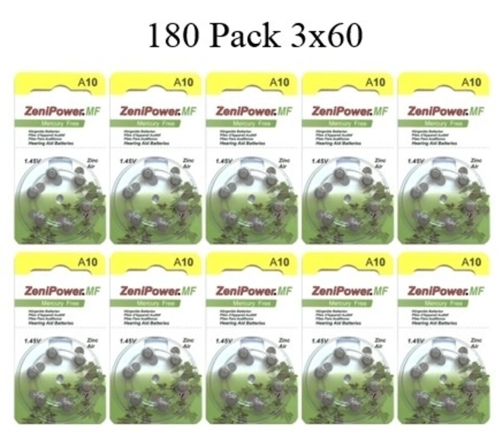 ZeniPower Size A10 PR70 Mercury Free Hearing Aid Batteries Pack of 180