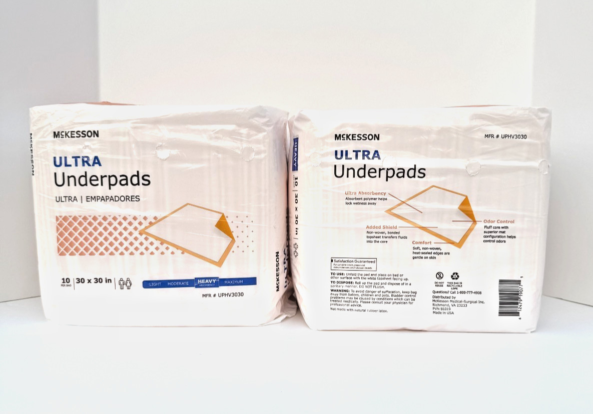 McKesson Ultra Underpads Heavy Absorbency 30×36 – 20 Count (2×10) – New