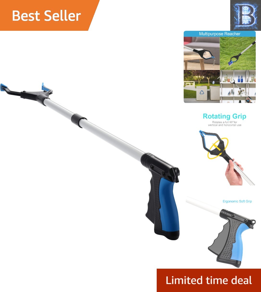 Ergonomic 32″ Trash Grabber with Rotating Head – Ideal for Seniors & Caregivers
