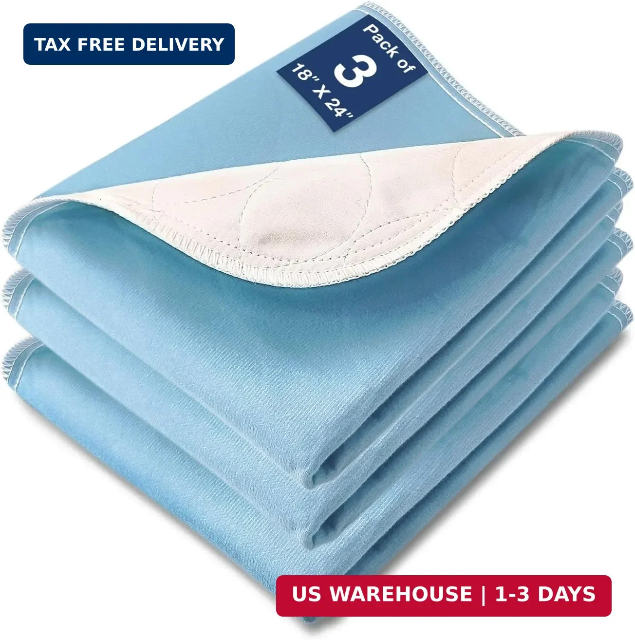 Washable Waterproof Underpads, 24″ x 18″ (3 Pack) Reusable Incontinence Pads for