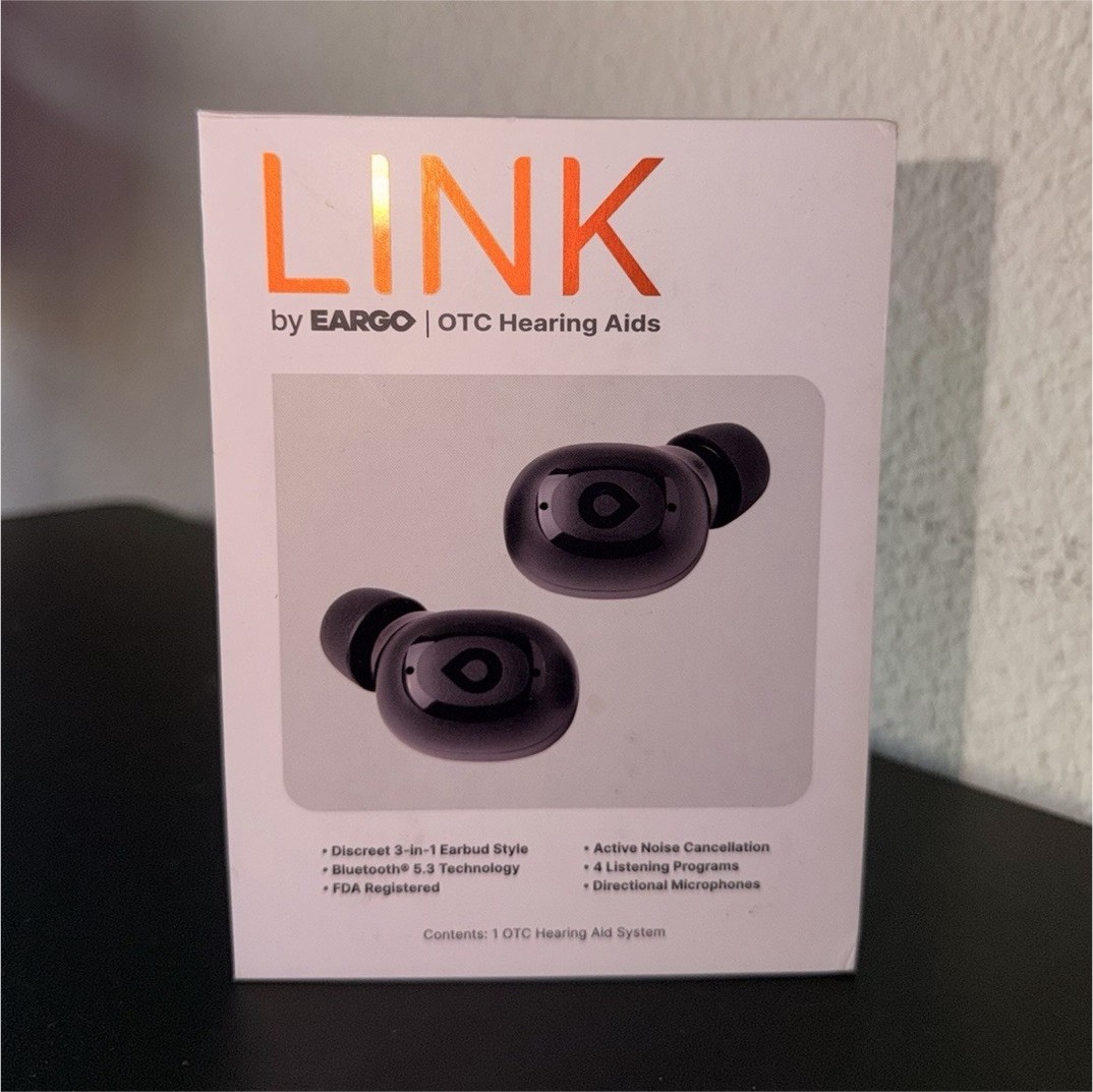 Eargo LINK Rechargeable ITE Hearing Aids, Bluetooth ANC, Charging Case, Black