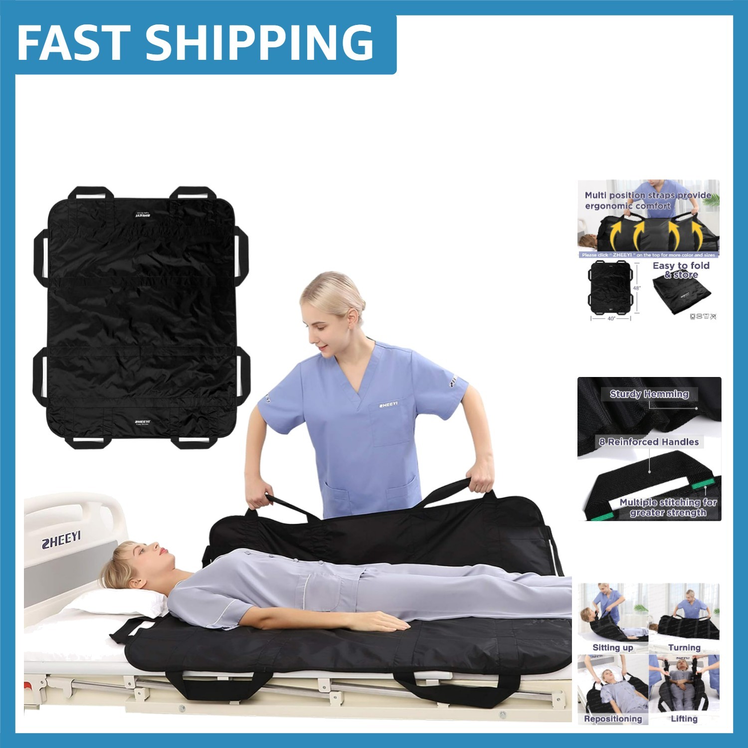 Machine-Washable Patient Positioning Blanket – 48″ x 40″ for Elderly Assistance