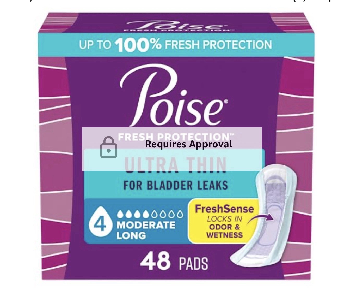 Poise Ultra Thin Moderate Long Incontinence Pads Women White Purple 48 Count