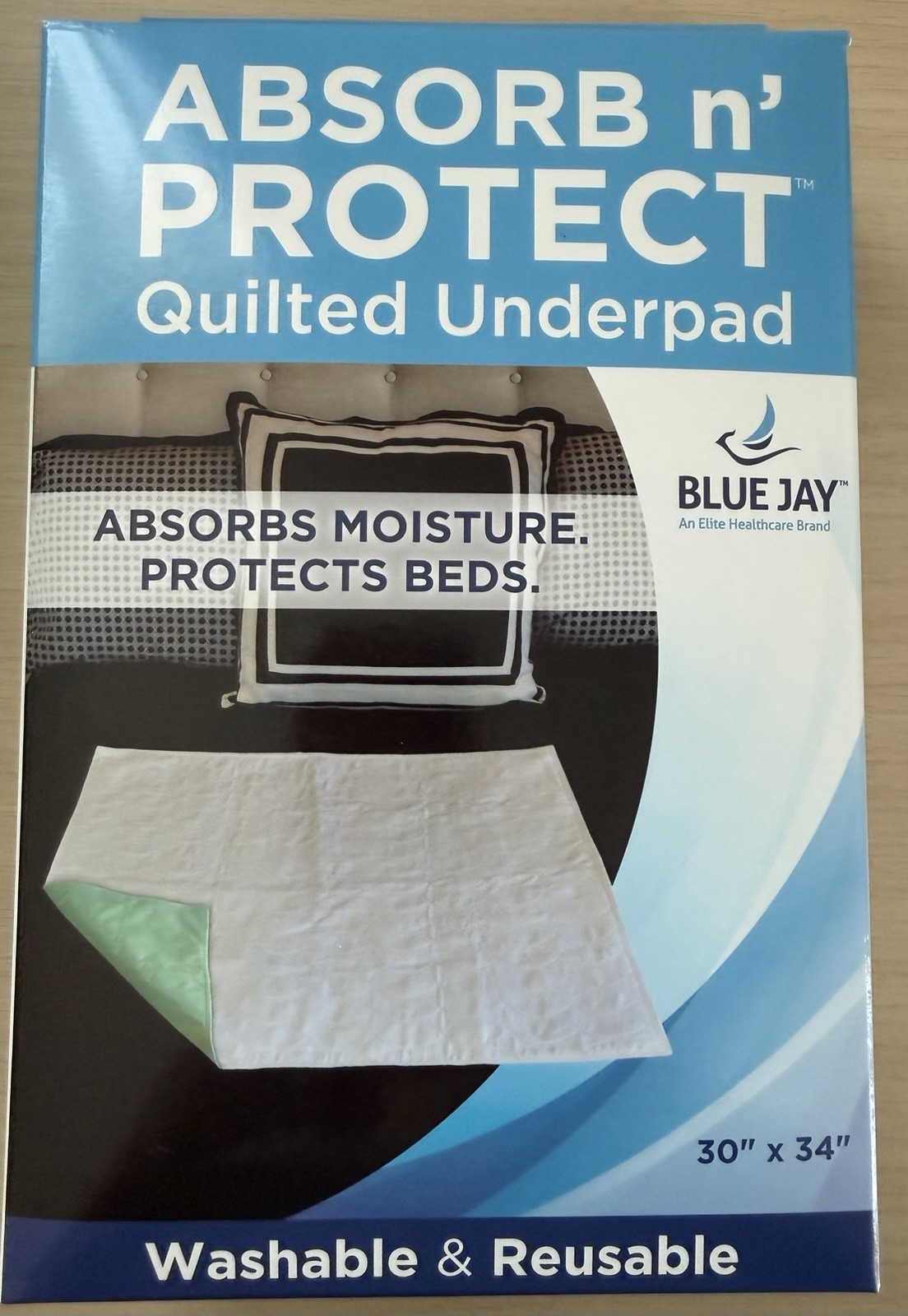 3 PACK Blue Jay Absorb n’ Protect Quilted Underpads Washable Reusable 30×34