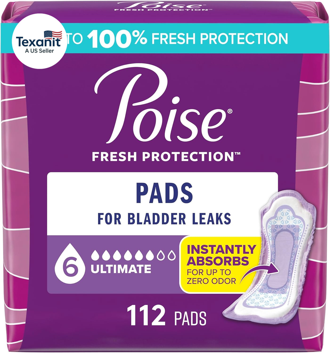 Poise Incontinence & Postpartum Pads for Bladder Leaks, 6 Drop Ultimate Absorben