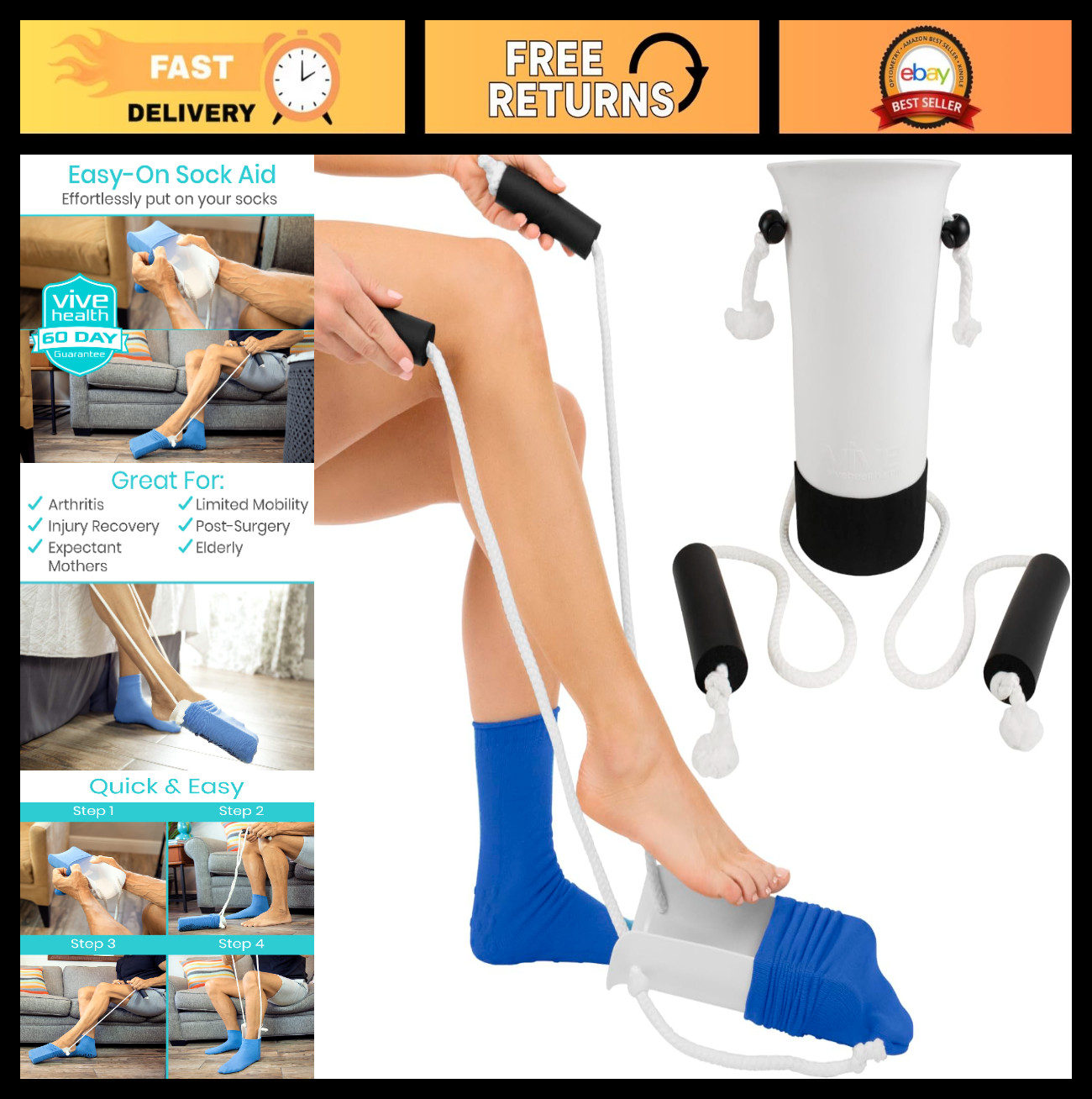 Sock Aid Tool – Easy On/Off Stocking Slider for Seniors, Elderly, Pregnant, Diab