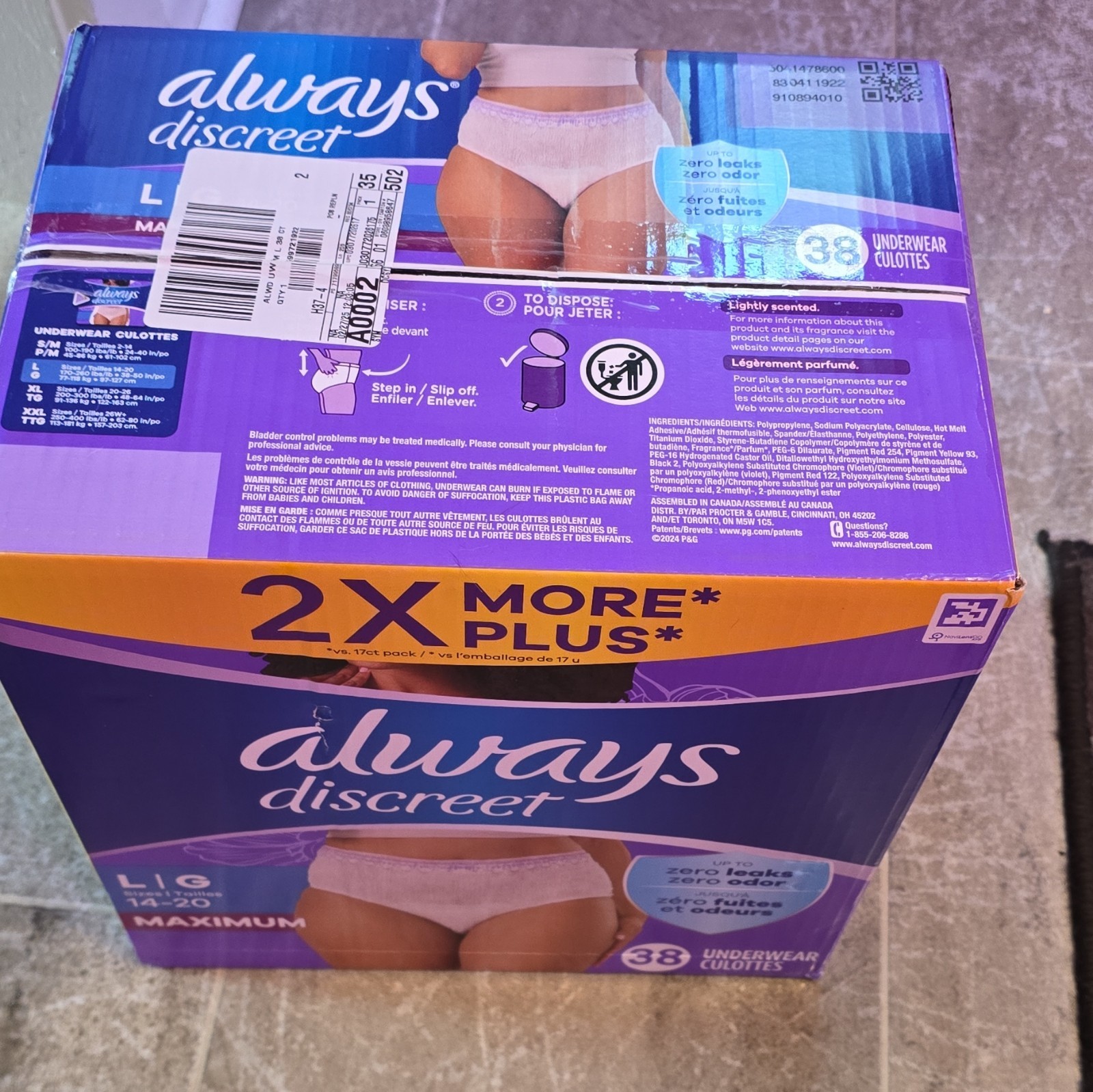 Always Discreet Maximum Incontinence Underwear L (14-20) 38 Ct Scented