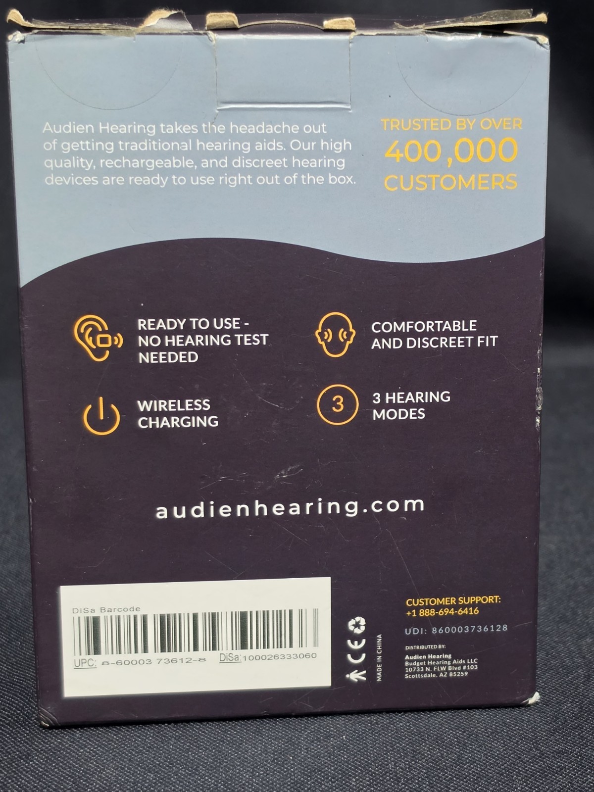 Audien ATOM One OTC Rechargeable Hearing Aids Charging Case Accessories Open Box