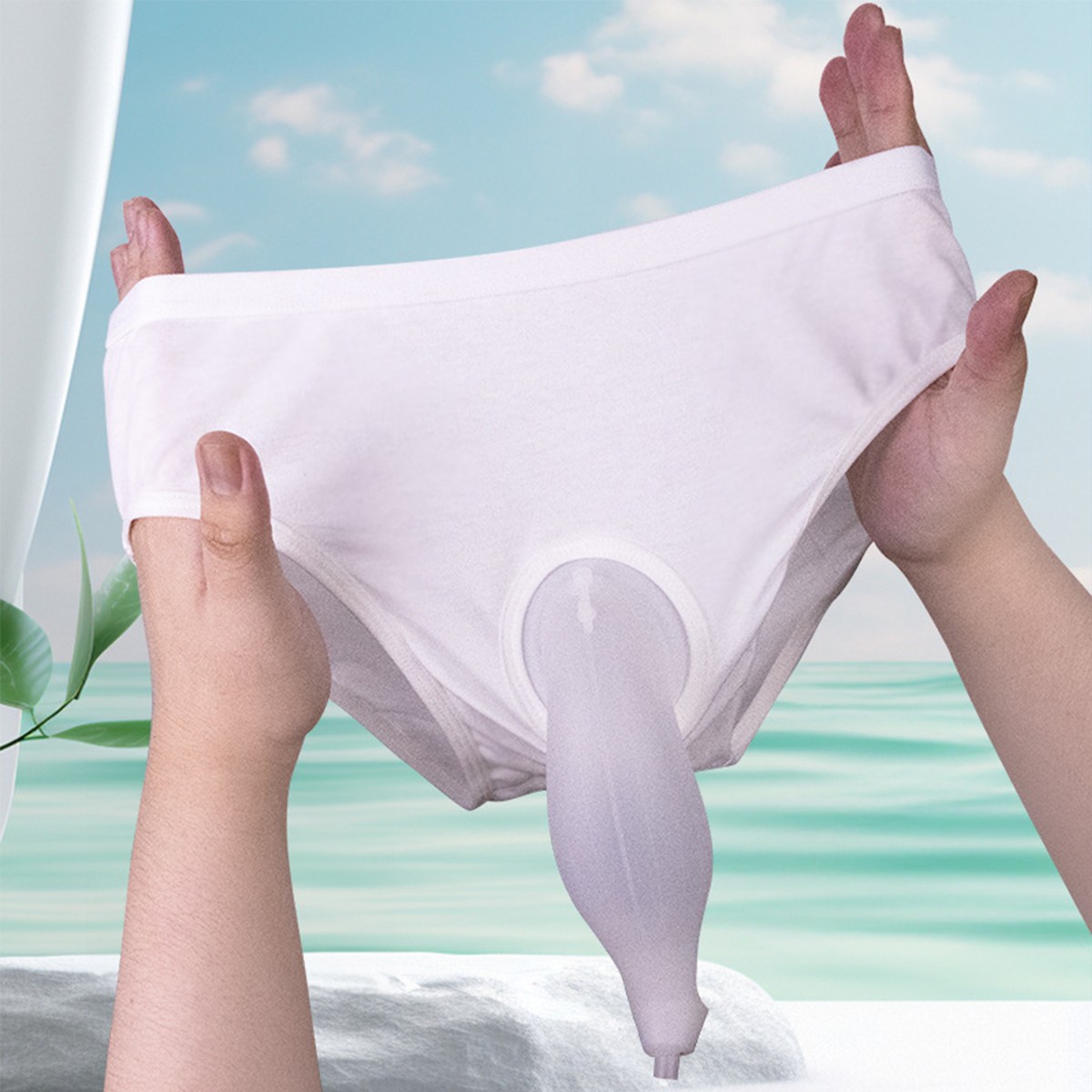 Wearable Urine Collector for Men with Silicone Urine Cup Cotton Briefs, 2* 800ml