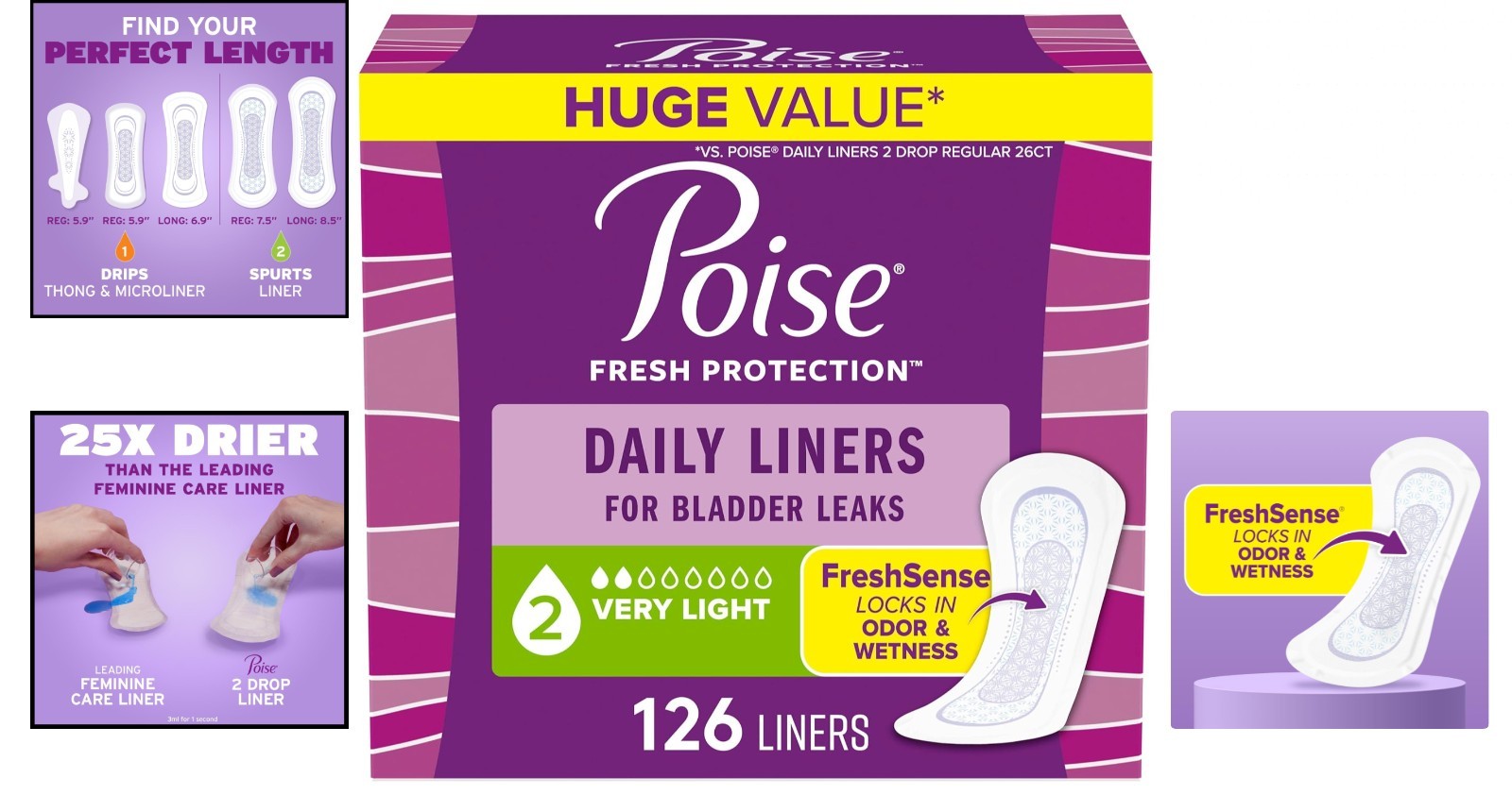Daily Incontinence Liners, Size 2, Regular Length Very Light, 126 ct
