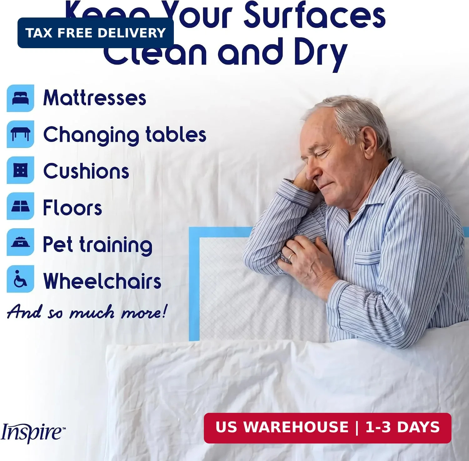 Inspire Medical Bed Linens Disposable Underpads 23″ x 36″ – Moderate Absorbency