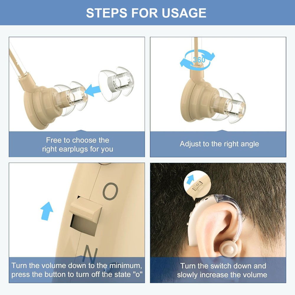 1Pair Hearing Aids for Seniors Rechargeable w/ Noise Canceling Hearing Amplifier
