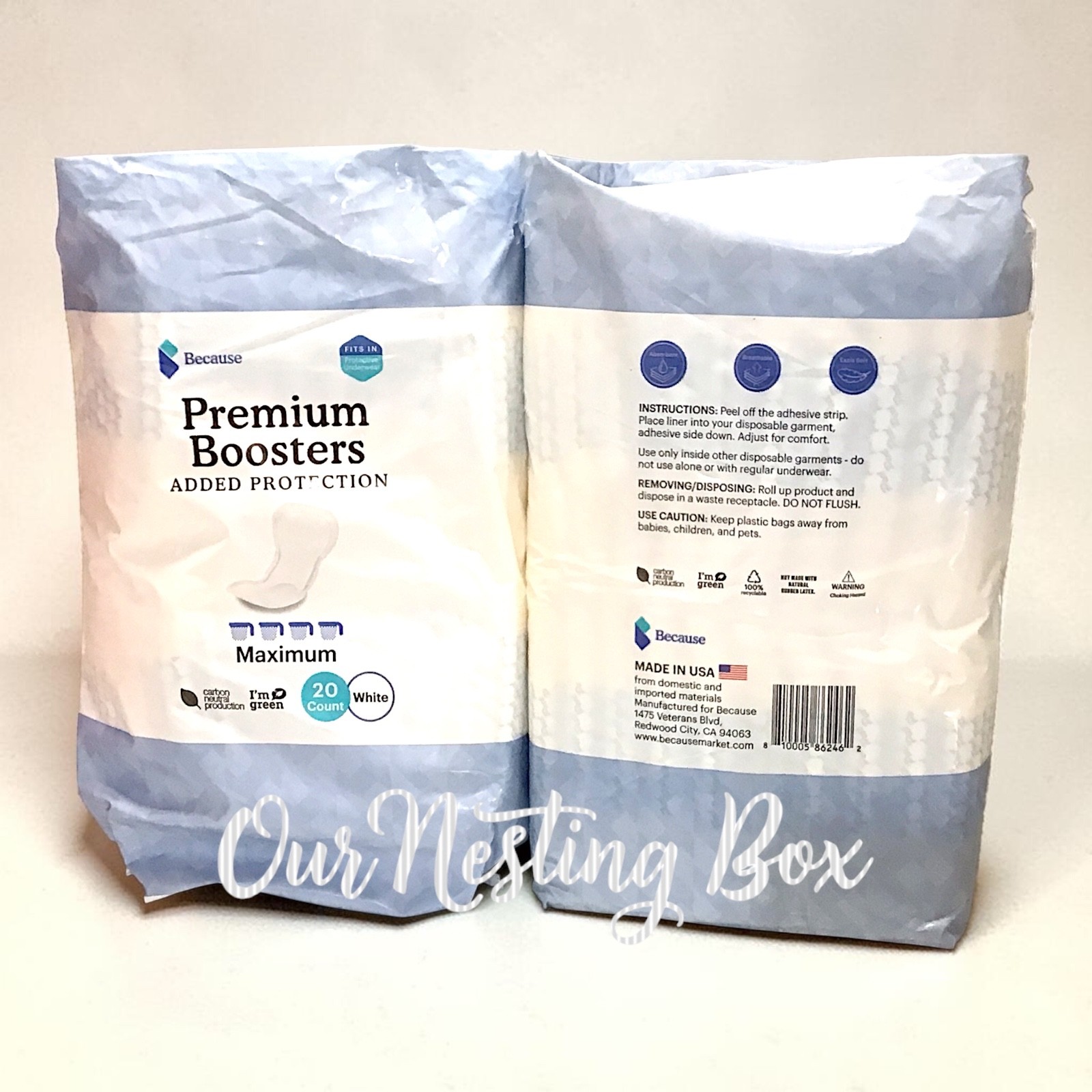 2 Because Overnight Booster Pads Fit All Adult Diapers Extra Absorbency 40 Pack