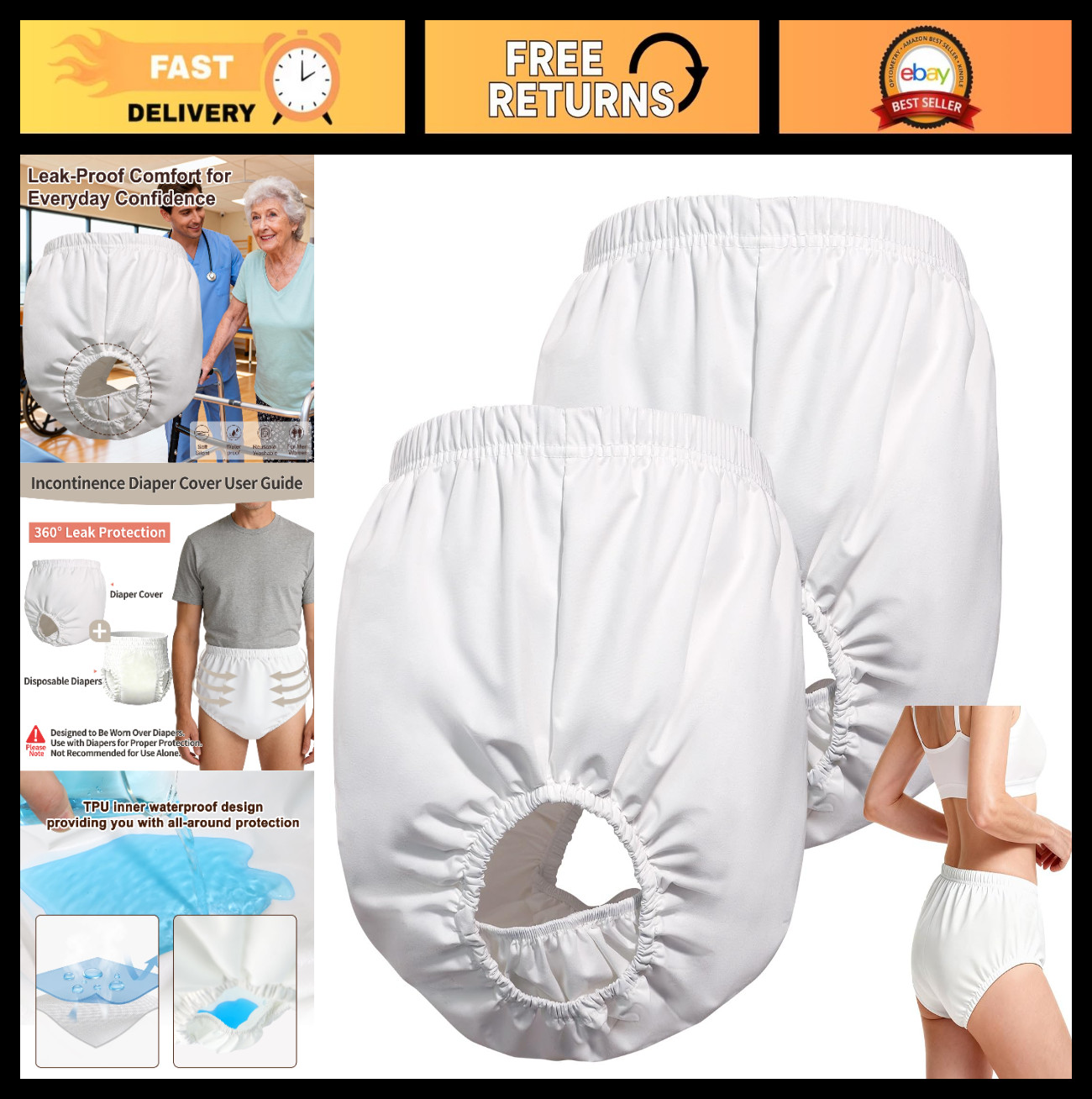 2 Pack Washable Reusable Waterproof Incontinence Diaper Covers – Leak-Proof Soft