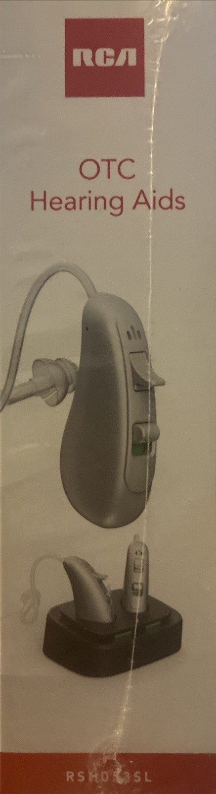 New Sealed RCA OTC Behind-the-Ear Hearing Aid with Recharging Stand – Left/Right
