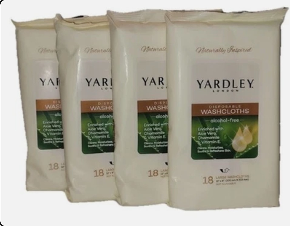 4 Yardley London Disposable Washcloths(12×18) total 72 wipes Aloe Vera,Chamomile