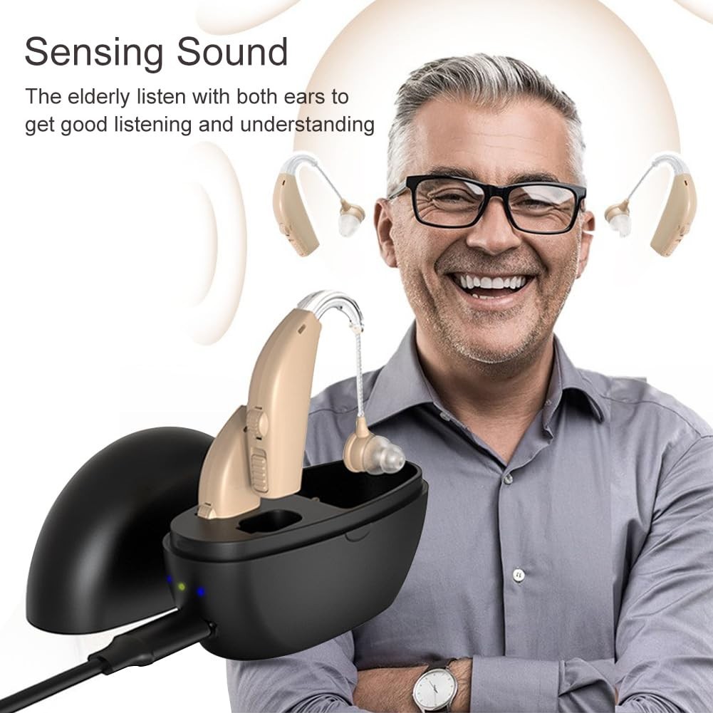Rechargeable Hearing Aids for Seniors – Noise Cancelling, Behind-The-Ear, 25H Ba