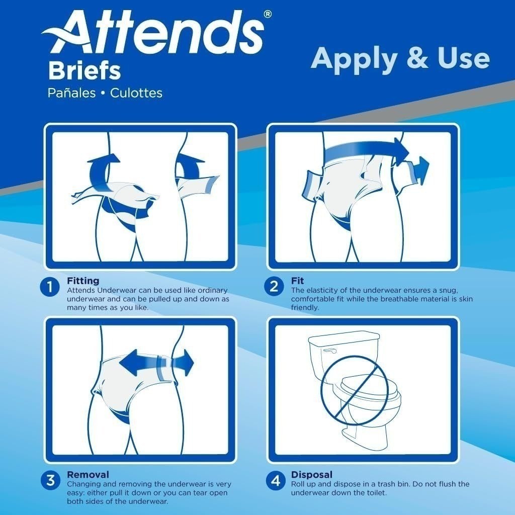 Attends Adult Brief Diapers Extra Heavy Absorbency Size Medium 32-44″ 25 Count