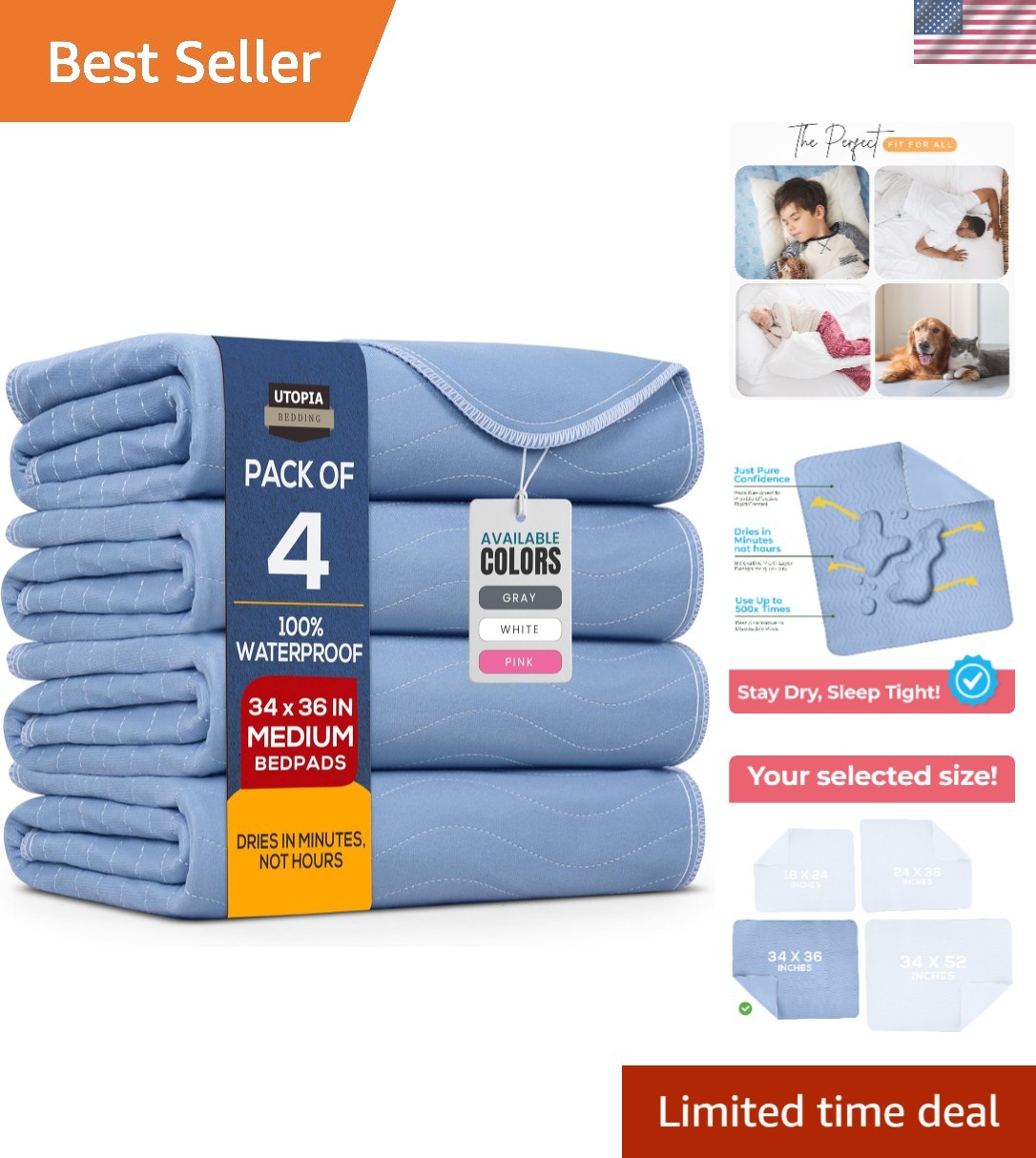 Washable Underpads – 34×36 Inch – Blue