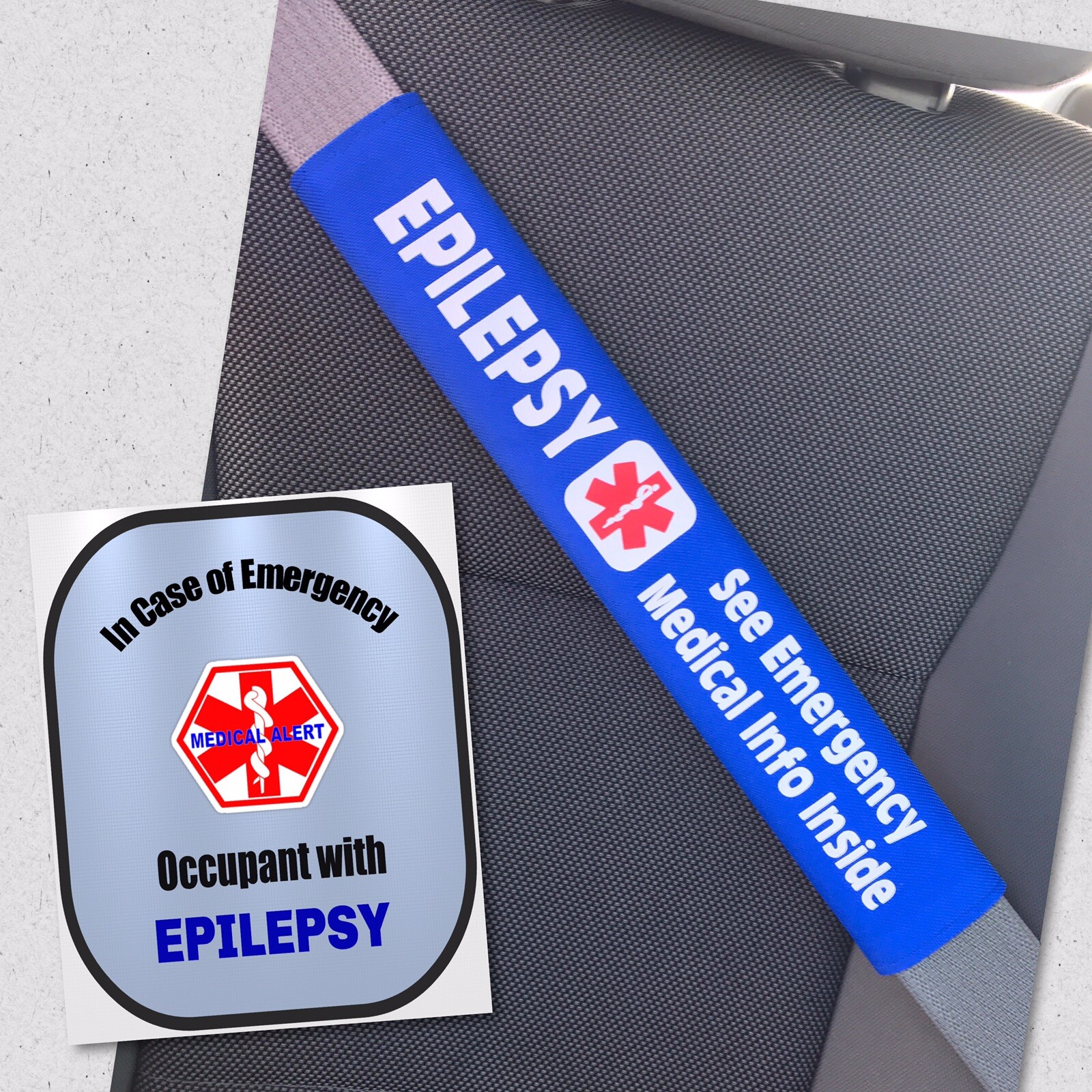 Epilepsy – Pocket – Seat Belt Cover and Window Decal Set Royal Blue