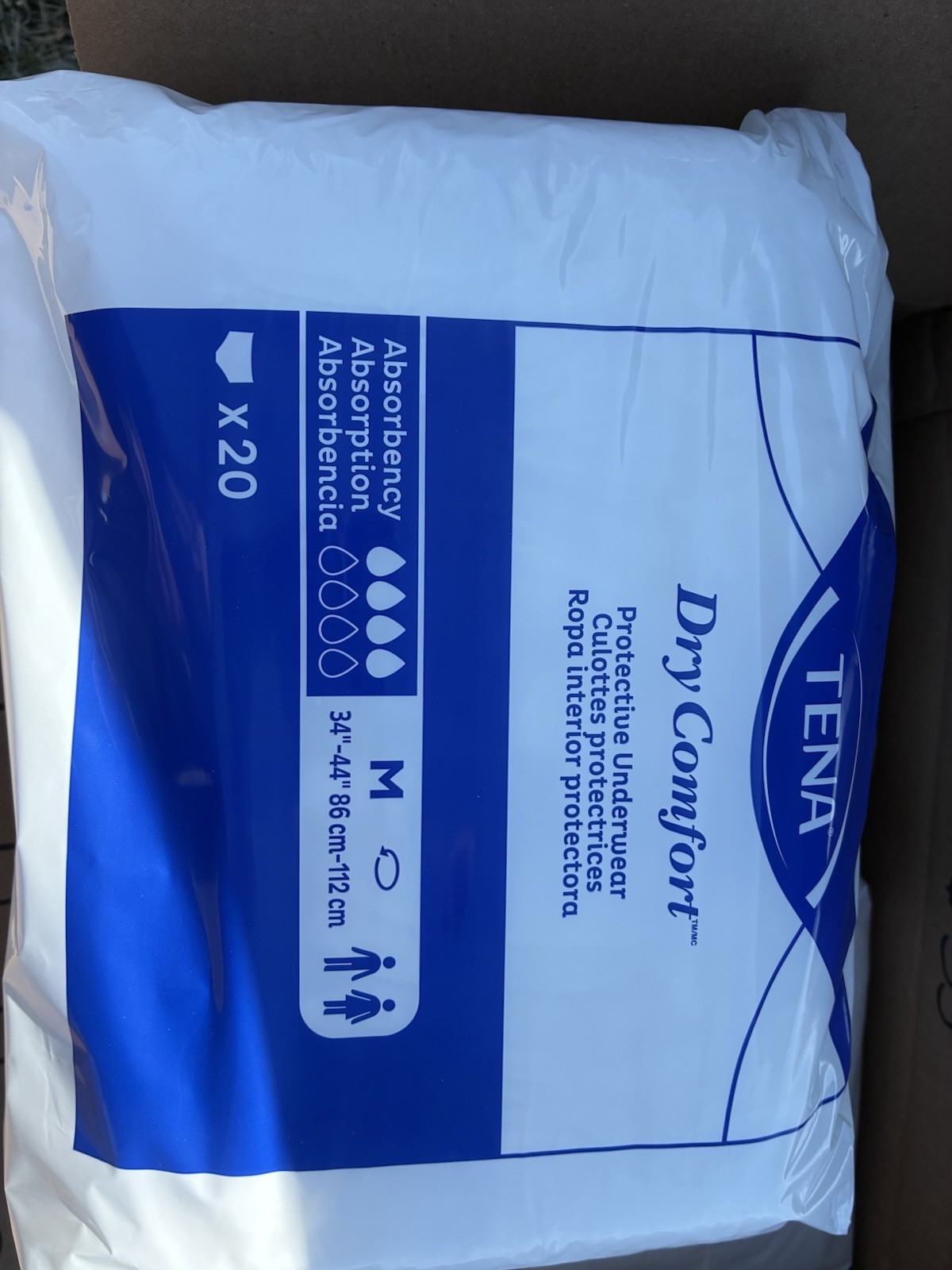 1 box is 4 packs TENA Dry Comfort Protective Underwear 20 count per pack Size M