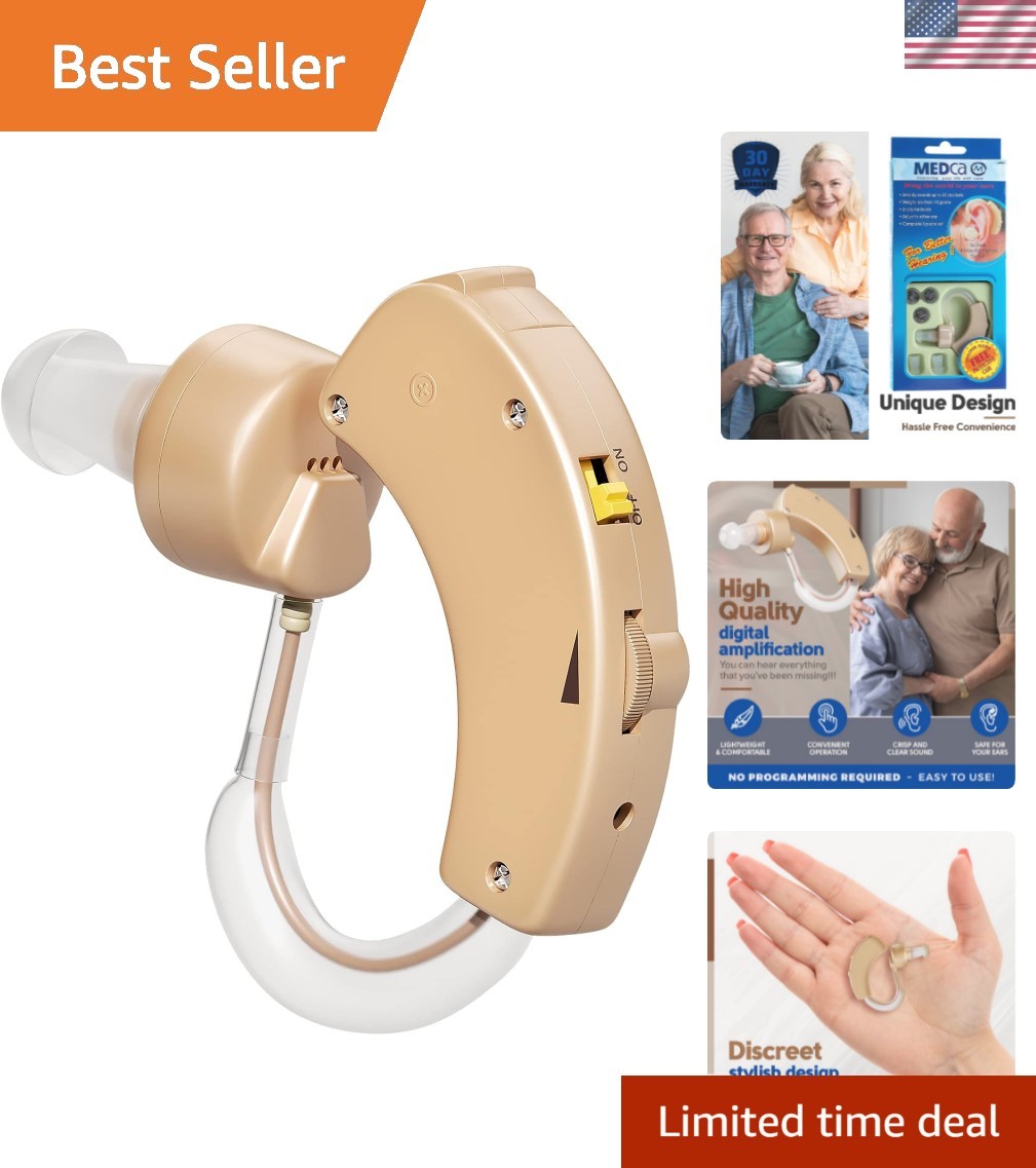 Ultra-Lightweight BTE Sound Amplifier: 40dB Boost with Adjustable Volume Control