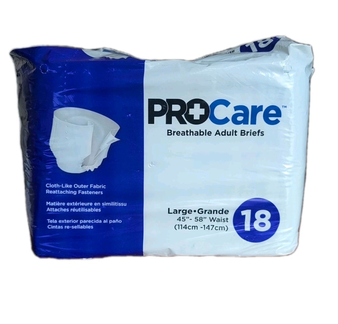 PROCARE BREATHABLE ADULT BRIEFS Large 45″-58″ Waist 18 Count pack