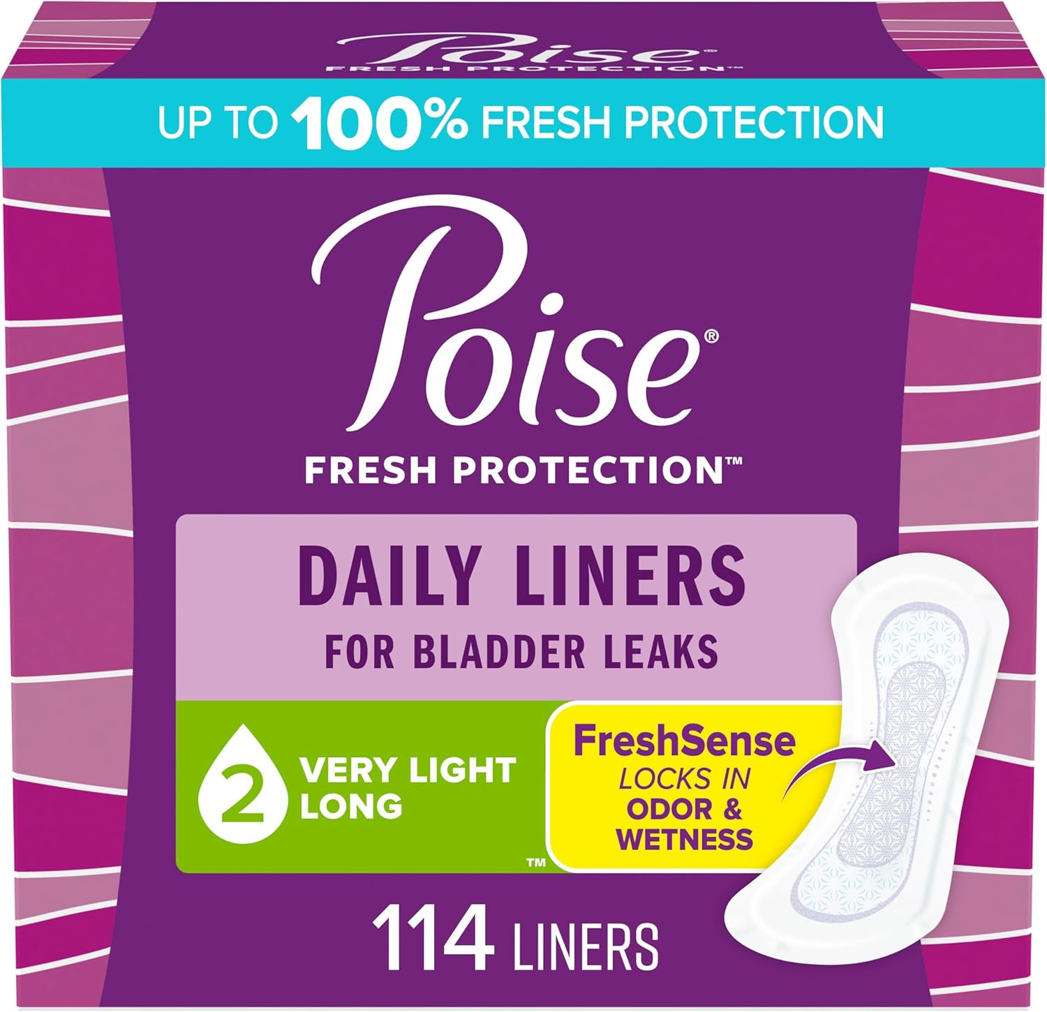 Daily Liners, Incontinence Panty Liners, 2 Drop Very Light Absorbency, Long Leng