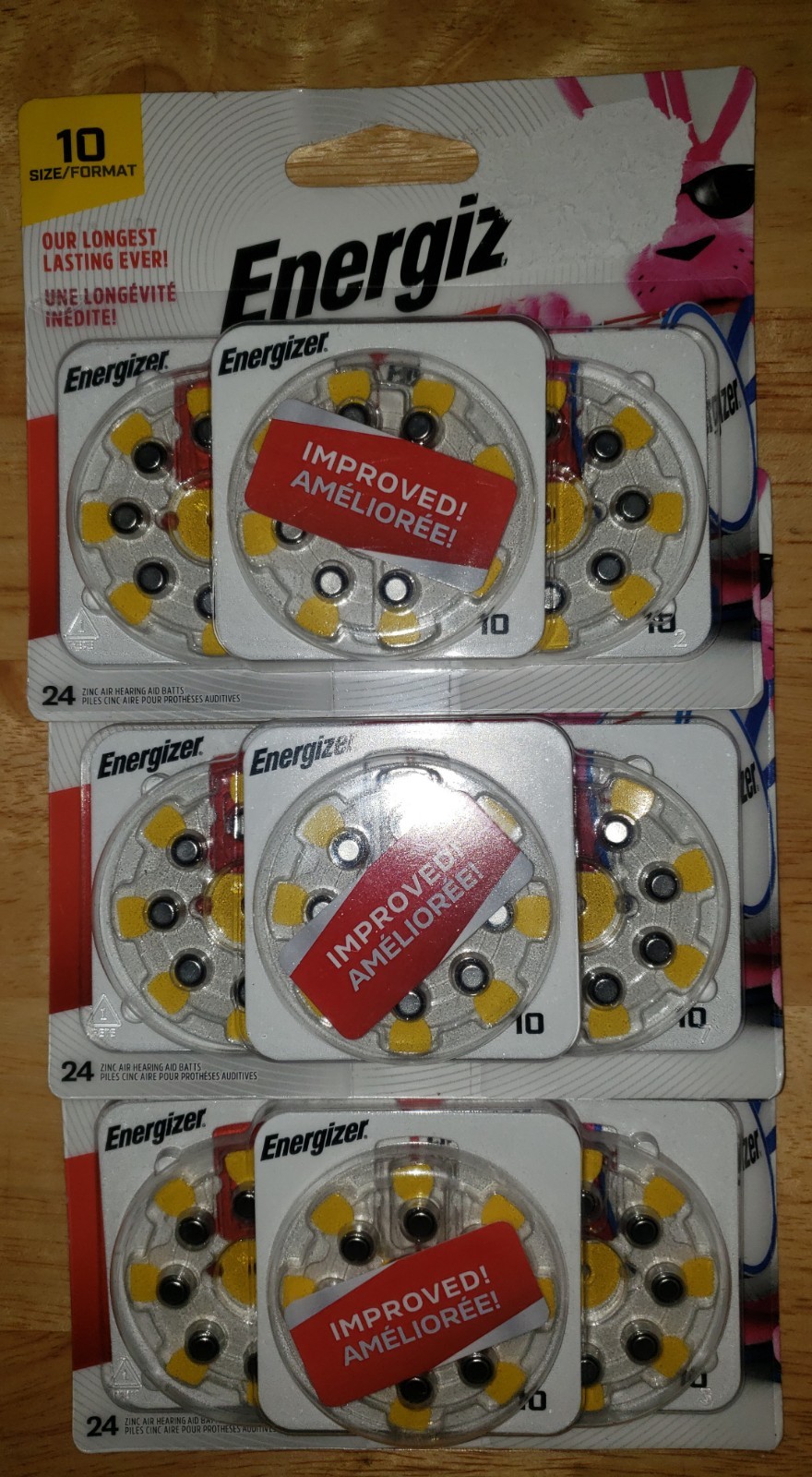 72 Energizer Size 10 Hearing Aid Batteries, Yellow Tab, 3x 24 Packs 72 Total